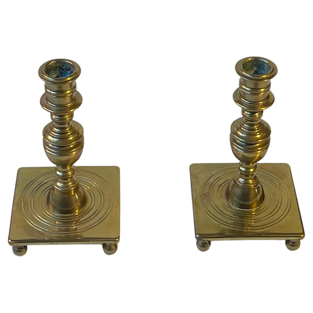 Antique Castle Candlesticks in Brass, Danish Baroque Revival Style c. 1920 For Sale