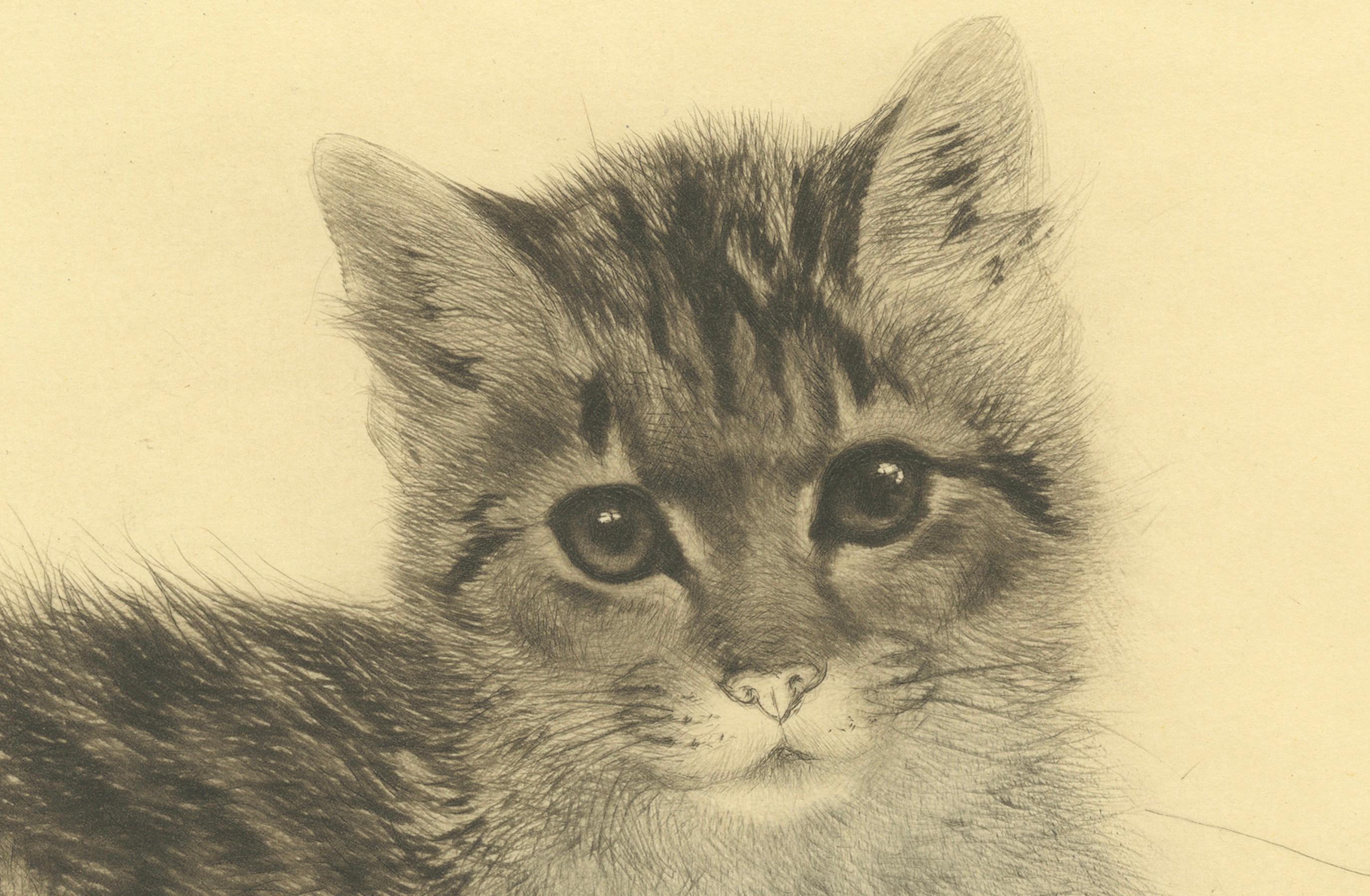 Grabado antiguo de gatitos de Kurt Meyer-Eberhardt - Edición Estate 1977

Este encantador grabado de un gatito, creado por el célebre German artist Kurt Meyer-Eberhardt (1895-1977), capta maravillosamente la inocencia y la curiosidad de un gato
