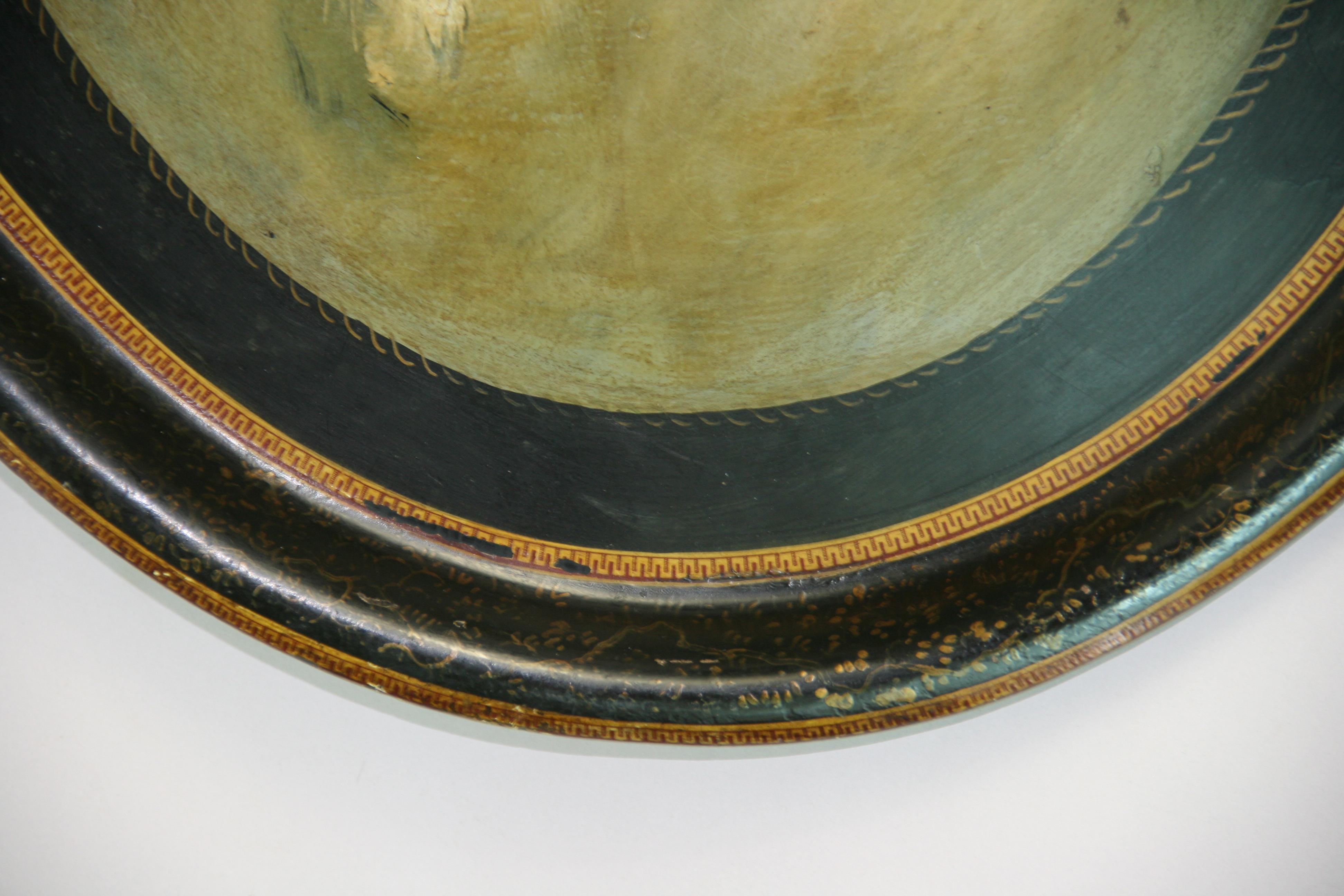 Early 20th Century Antique Cat oil Painting on an Oval Metal Tray For Sale