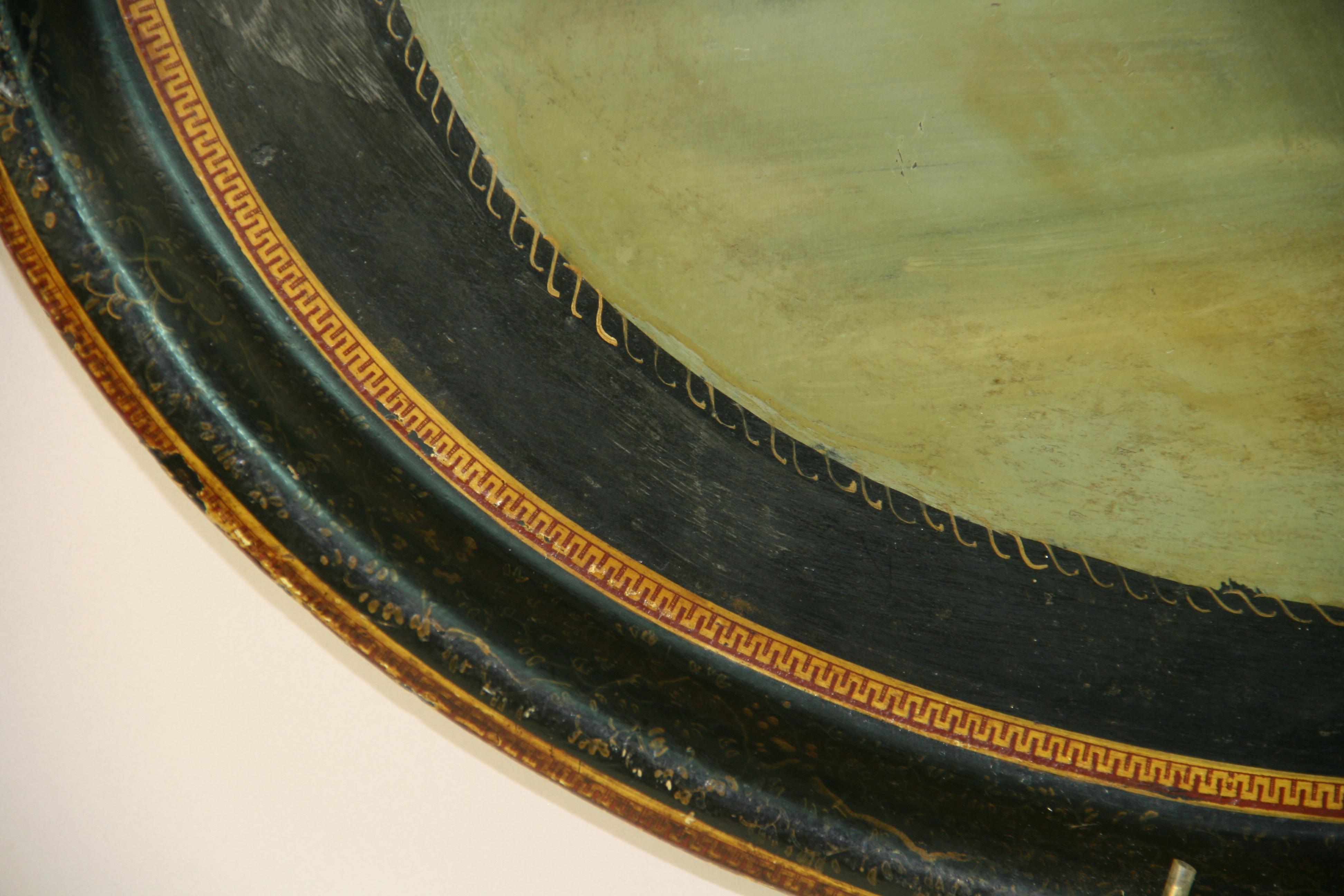Antique Cat oil Painting on an Oval Metal Tray For Sale 1