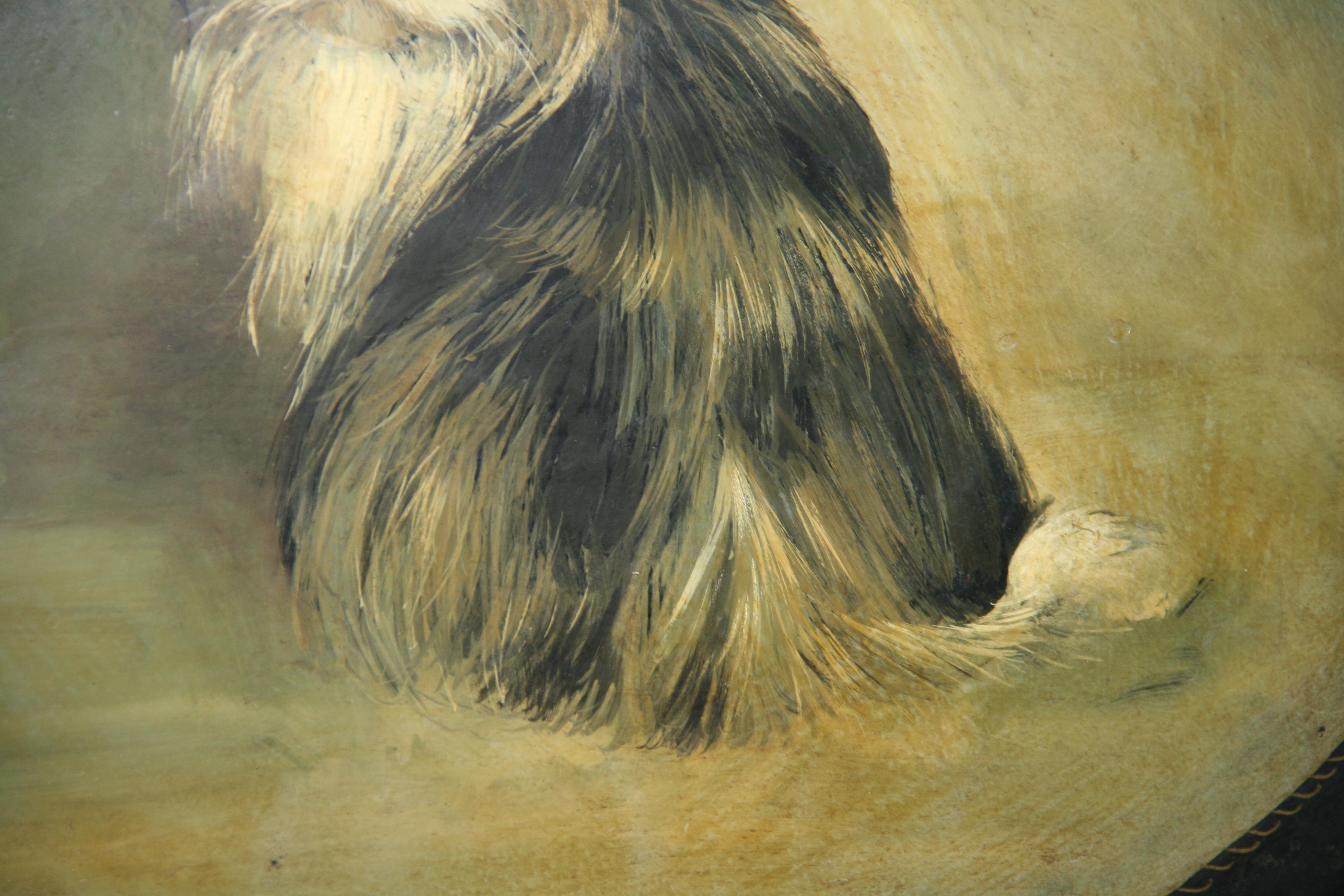 Antique Cat oil Painting on an Oval Metal Tray For Sale 3