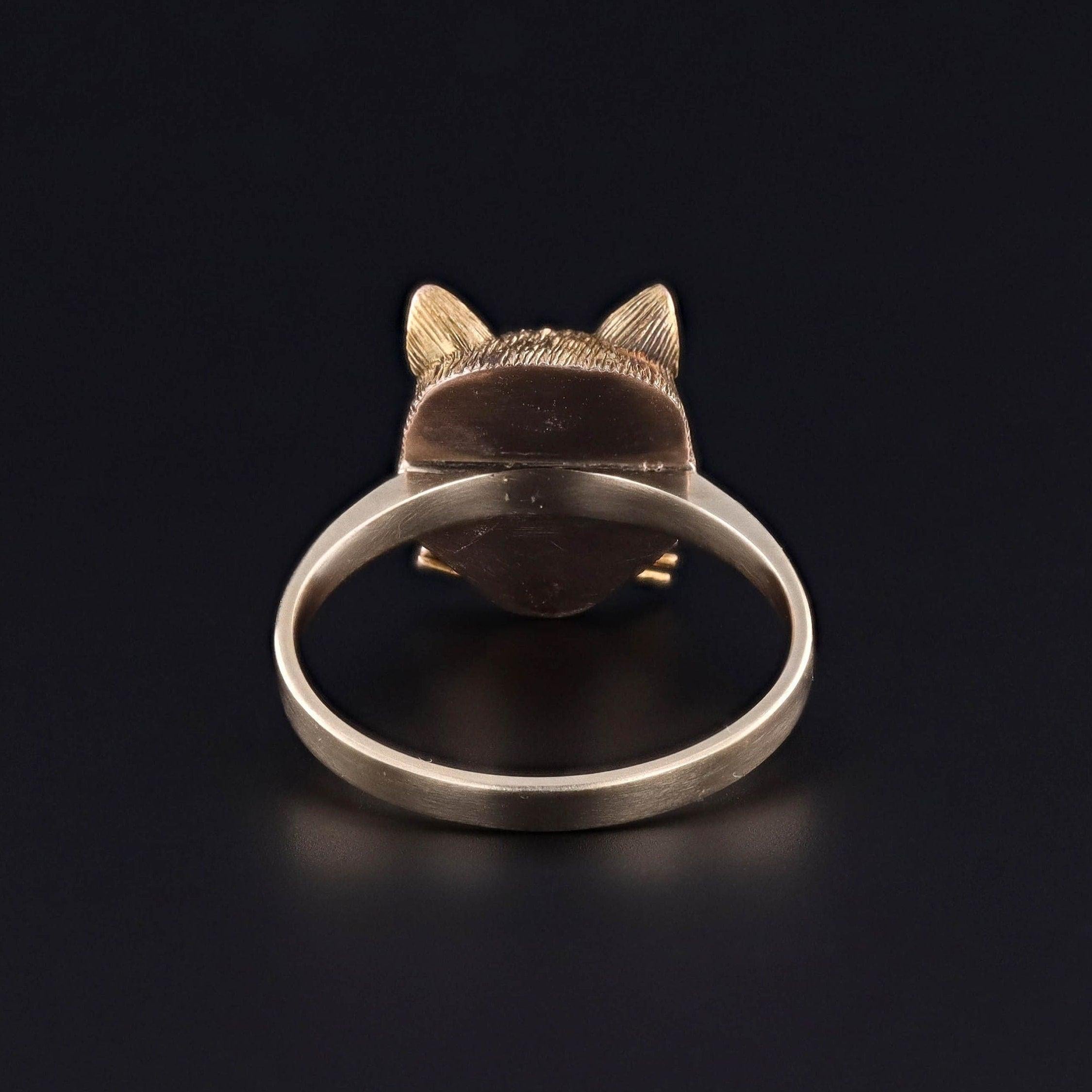 Victorian Antique Cat Ring of 14k Gold For Sale