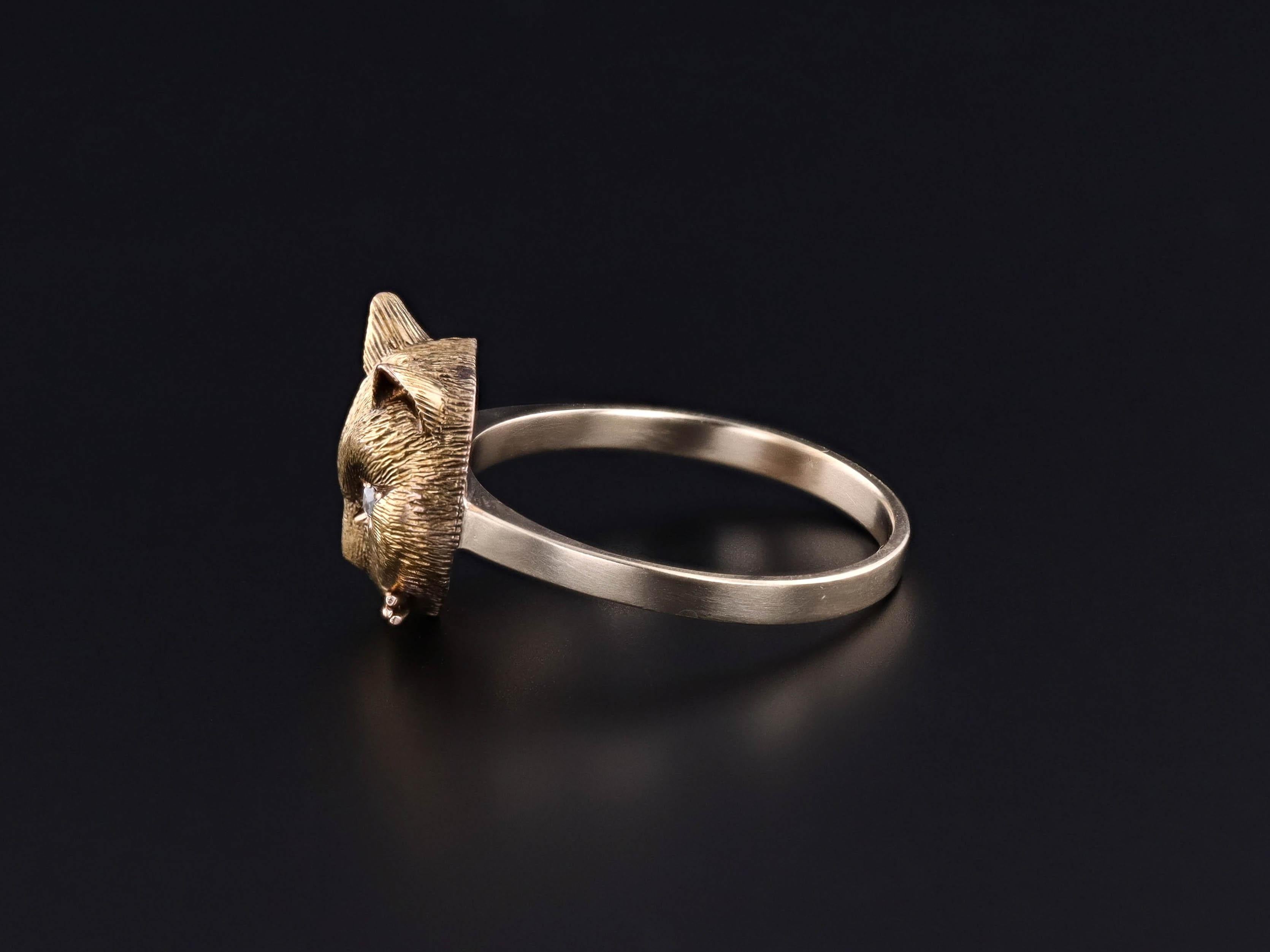 Victorien Bague chat ancienne en or 14 carats en vente