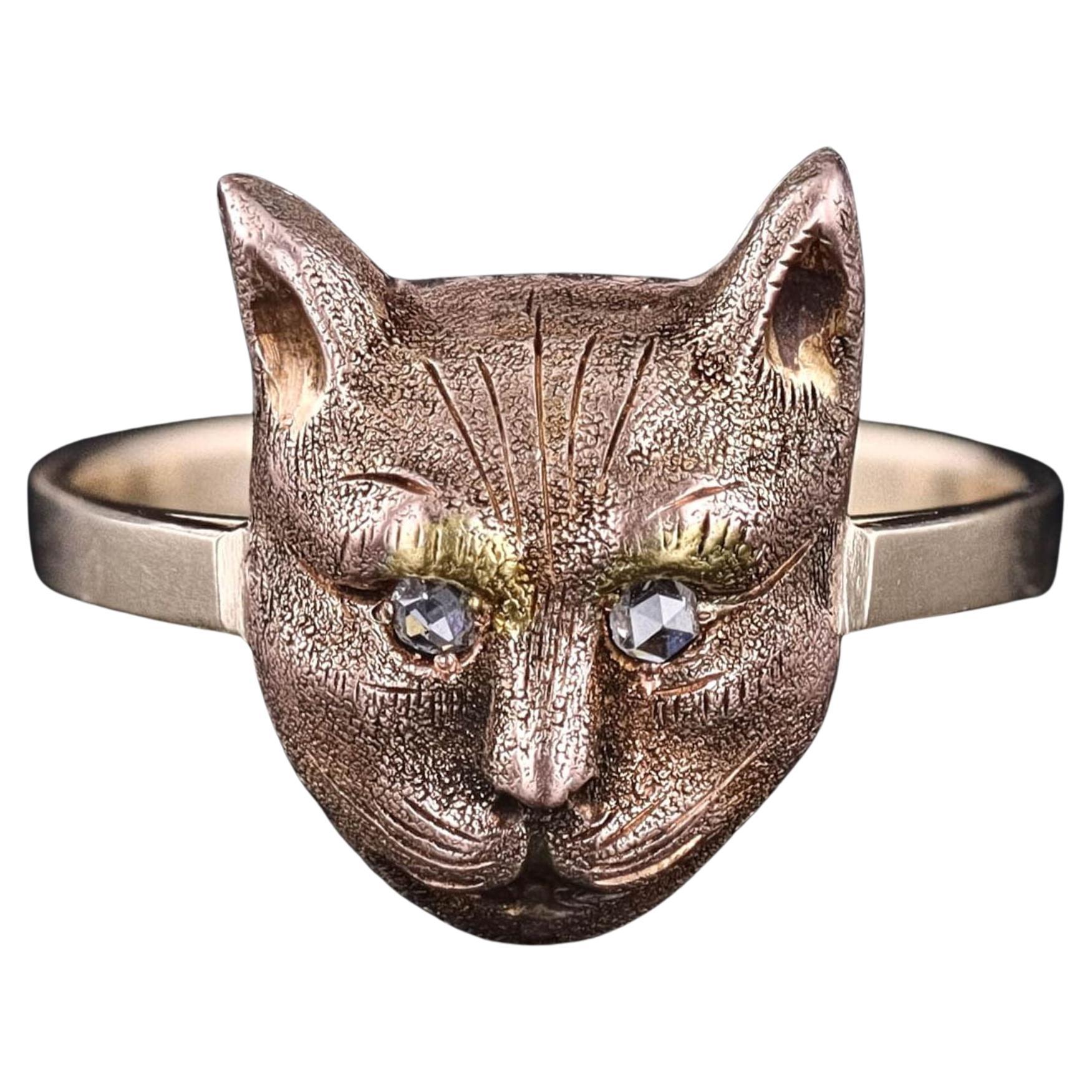Bague chat ancienne en or 14 carats