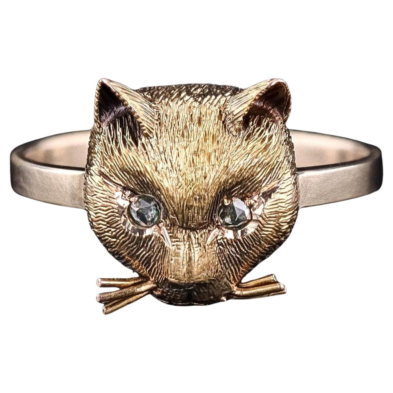 Antique Cat Ring of 14k Gold For Sale