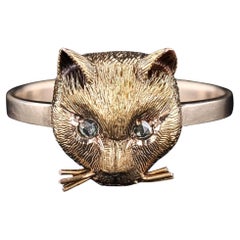 Anello gatto antico in oro 14k