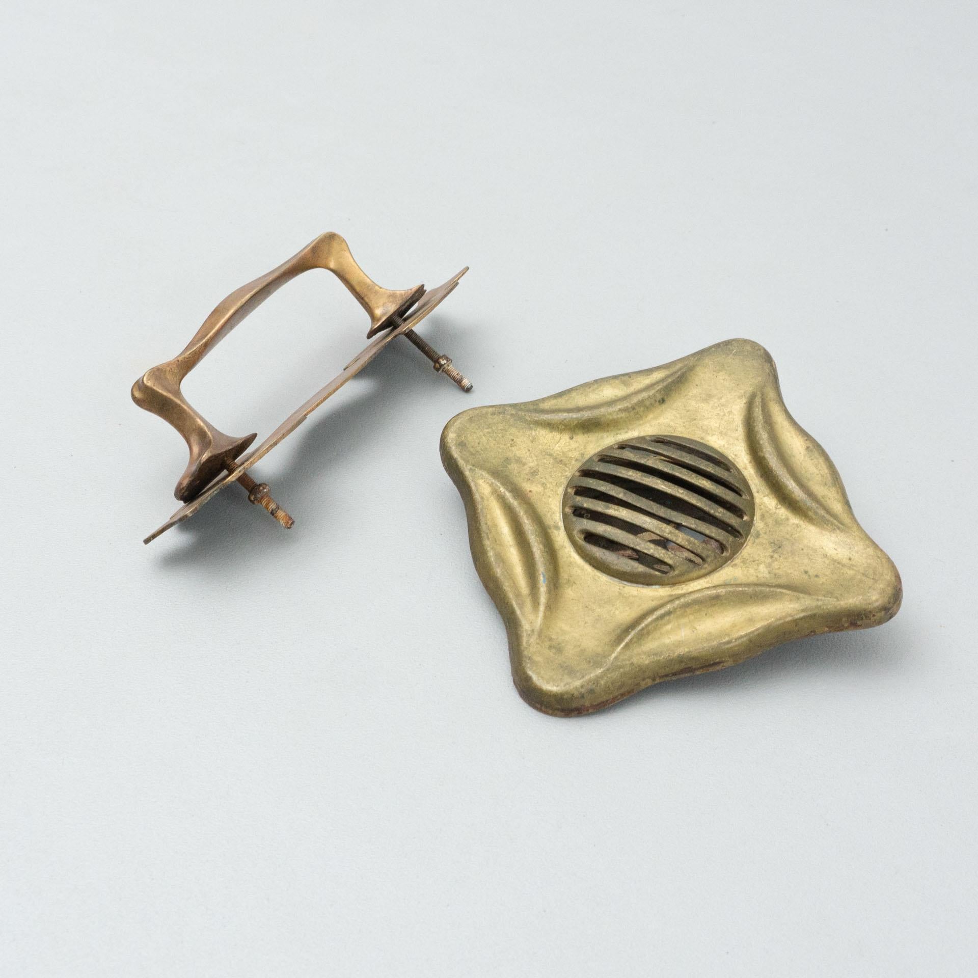 Organic Modern Antique Catalan Modernist Brass Handle and Peephole, circa 1920