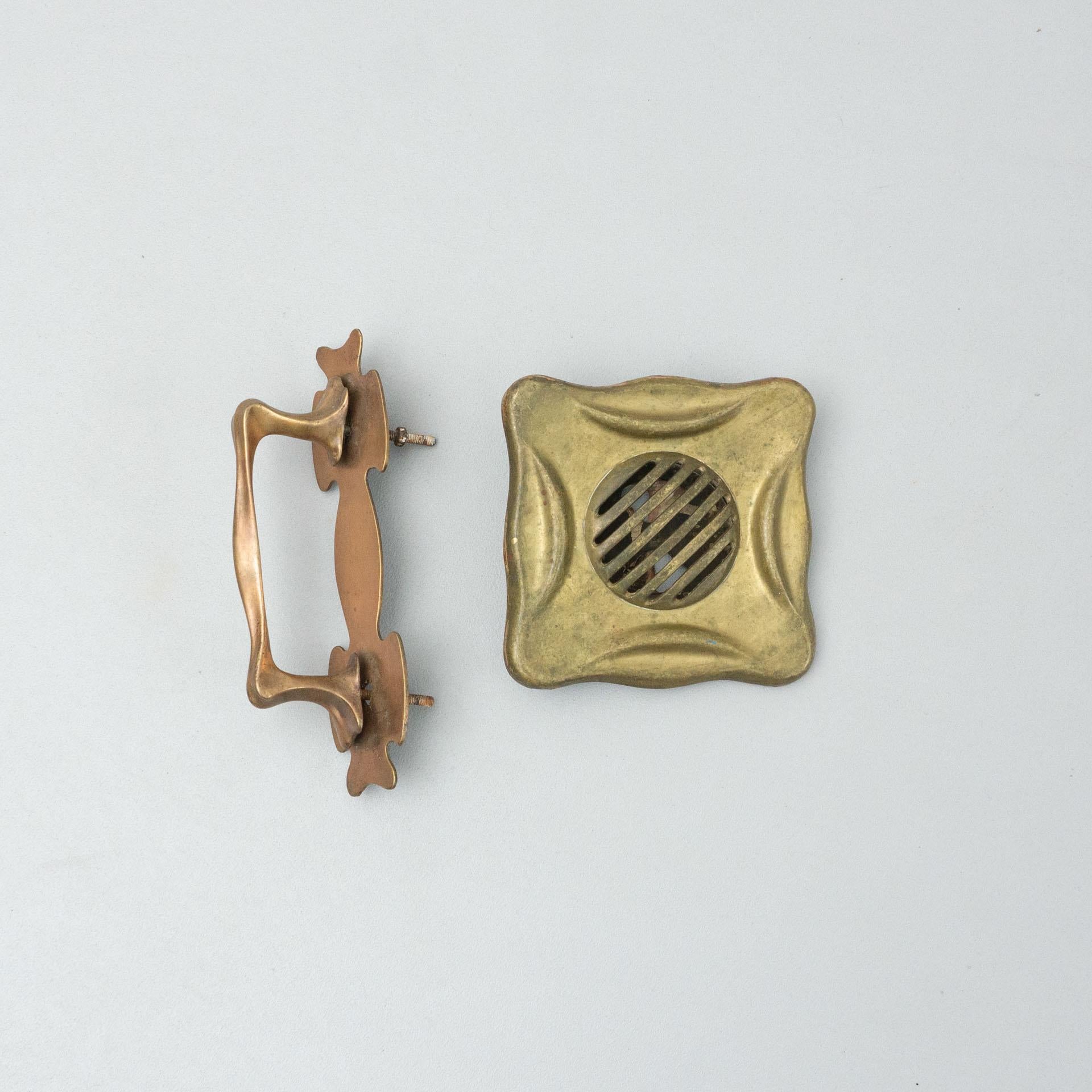 French Antique Catalan Modernist Brass Handle and Peephole, circa 1920