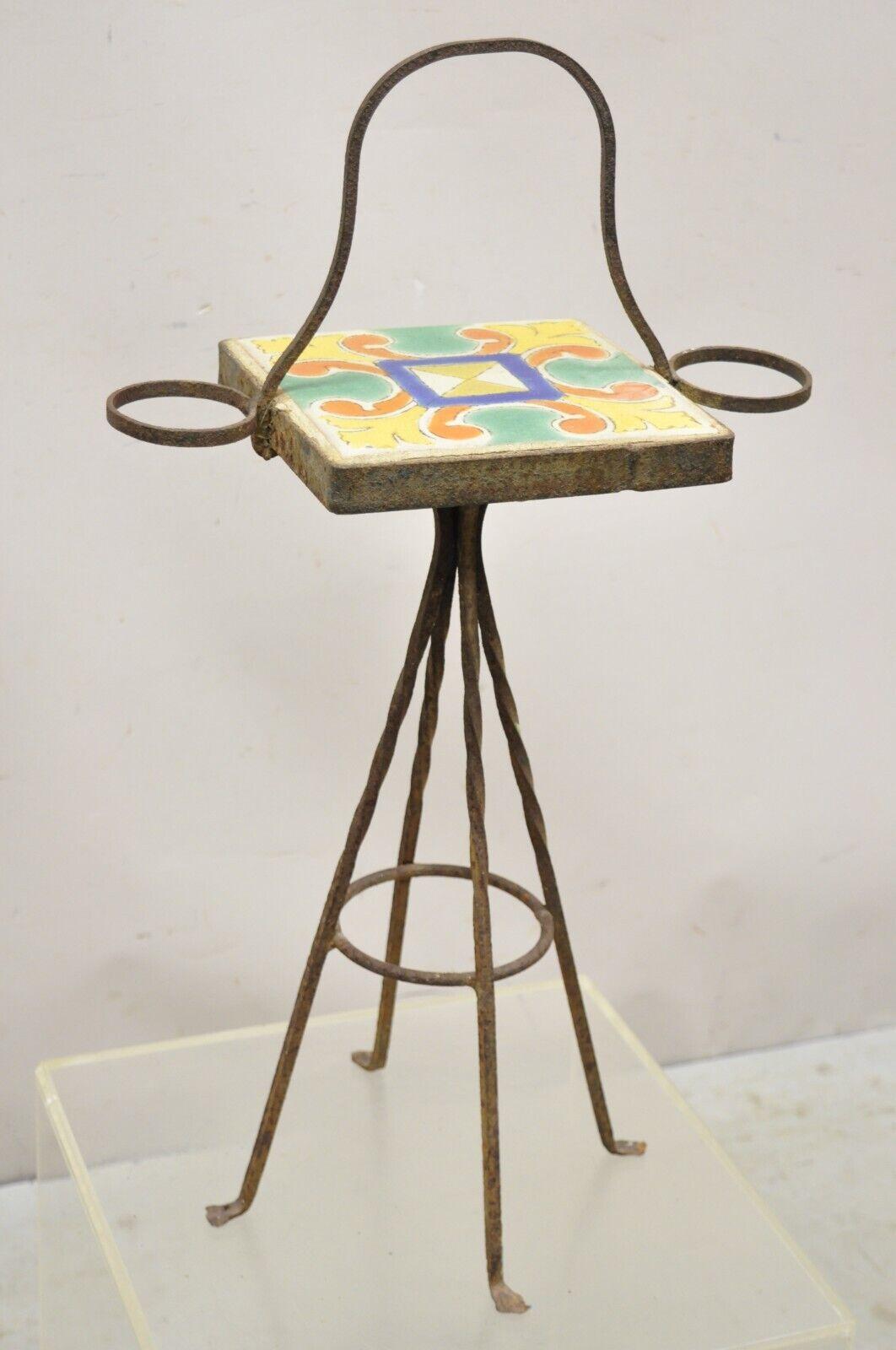 Antique Catalina California Arts & Crafts Tile Smoke Stand Small Side Table For Sale 4