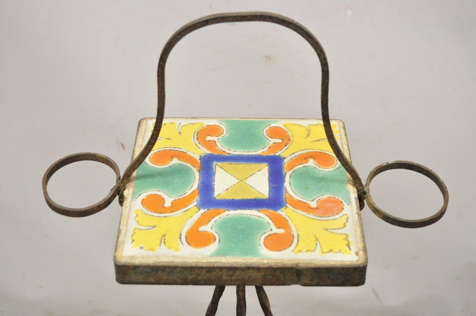 Arts and Crafts Antique Catalina California Arts & Crafts Tile Smoke Stand Small Side Table For Sale