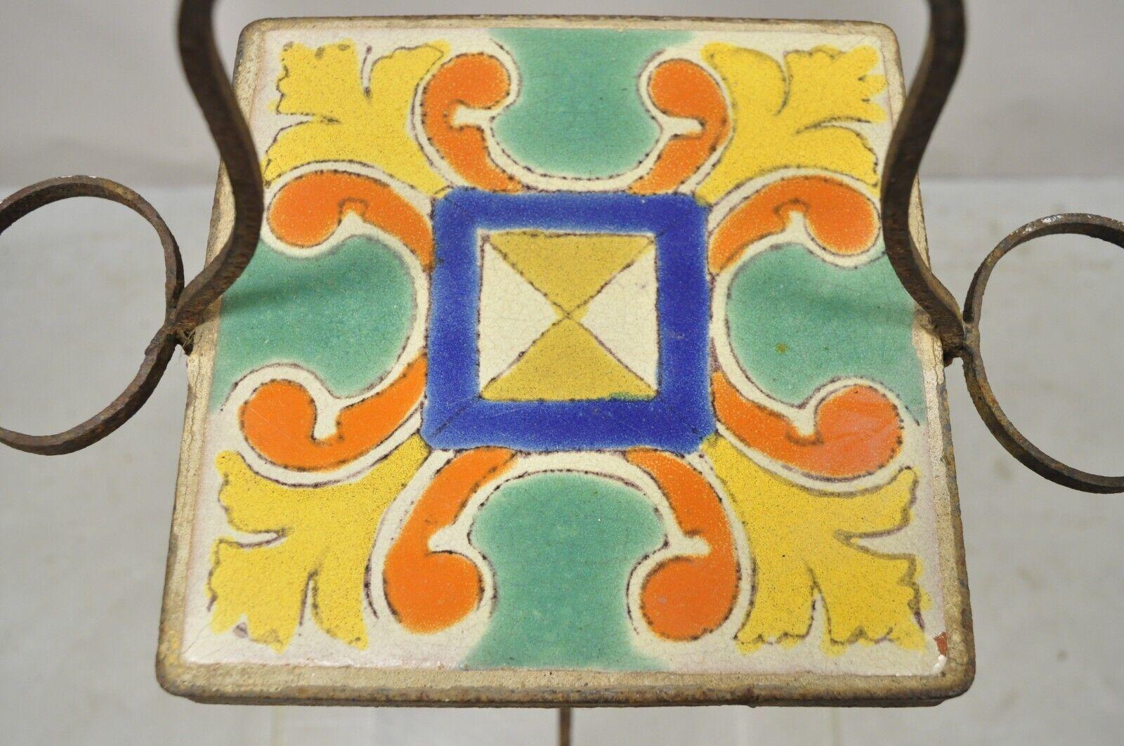 Antique Catalina California Arts & Crafts Tile Smoke Stand Small Side Table In Good Condition For Sale In Philadelphia, PA