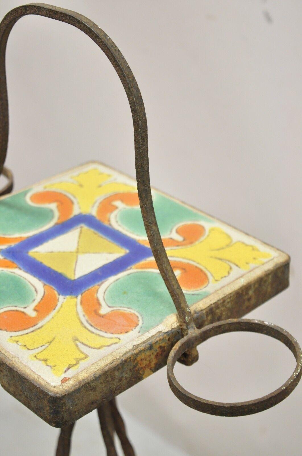 Early 20th Century Antique Catalina California Arts & Crafts Tile Smoke Stand Small Side Table For Sale