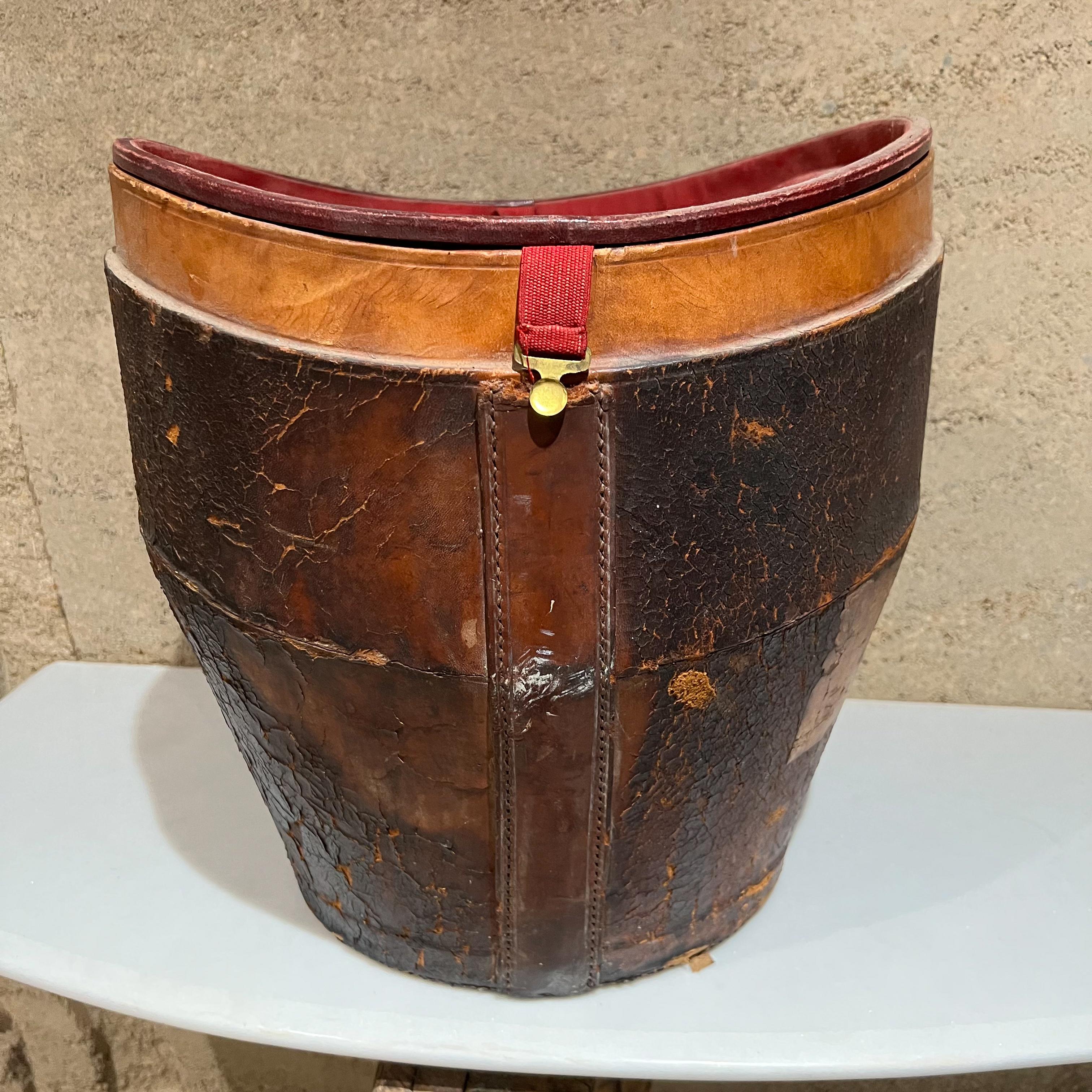1800s Distressed Antique Box Leather and Red Silk  For Sale 1