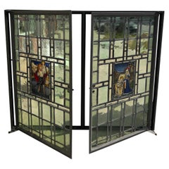 Double fenêtre d'église catholique ancienne en verre teinté religieux - Pre Hung