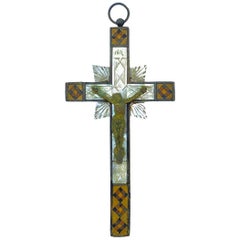 Antique Catholic Crucifix Inlay Work by Nun Monastery, Jerusalem