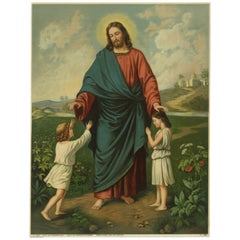 Antiker katholischer Druck von Jesus, der Kinder segnet - Deutschland, ca. 1890