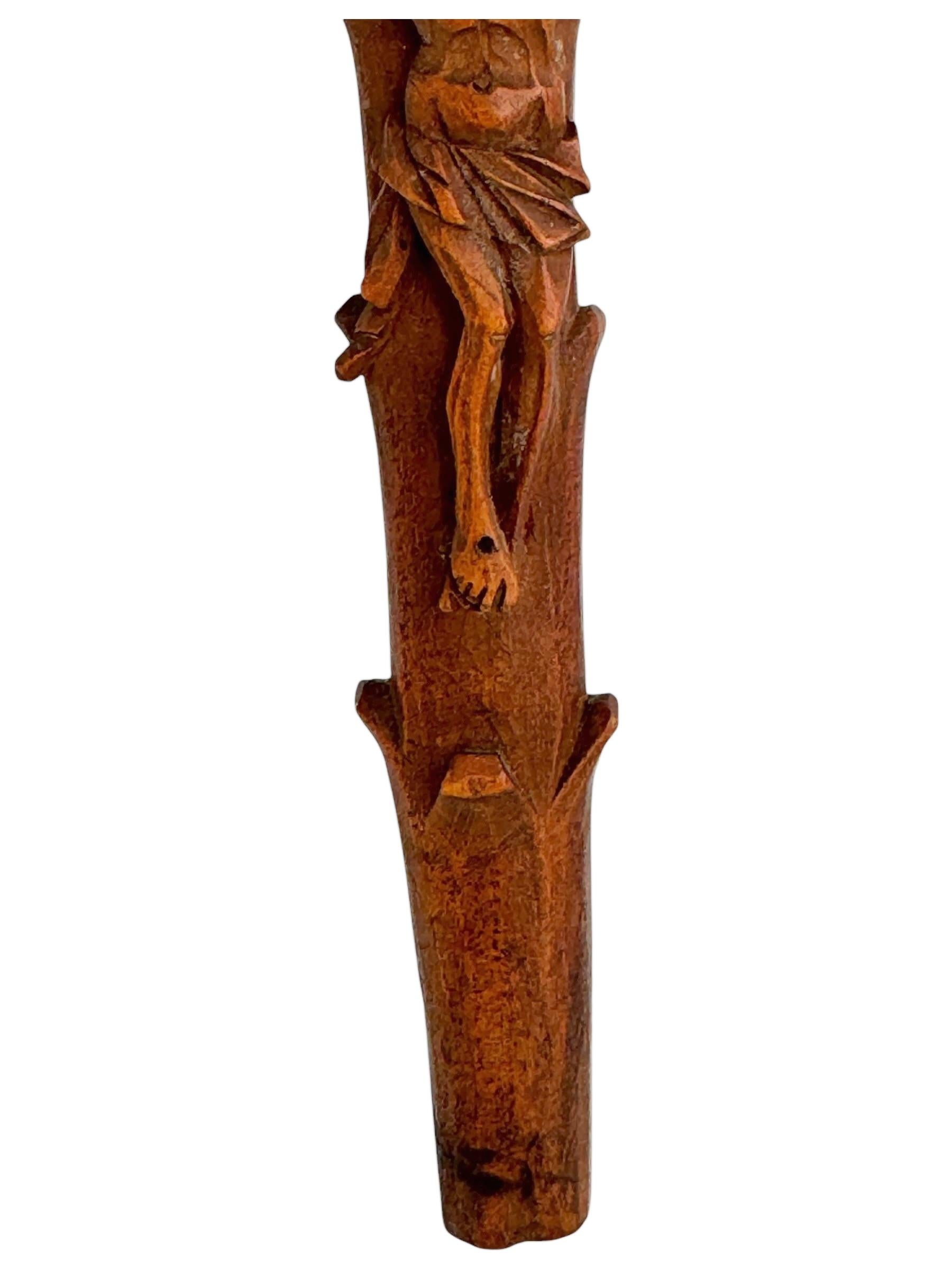 Antiguo Relicario Católico Caja Crucifijo Colgante, Santa Reliquia Madera Tallada Años 1890 Italiano en venta