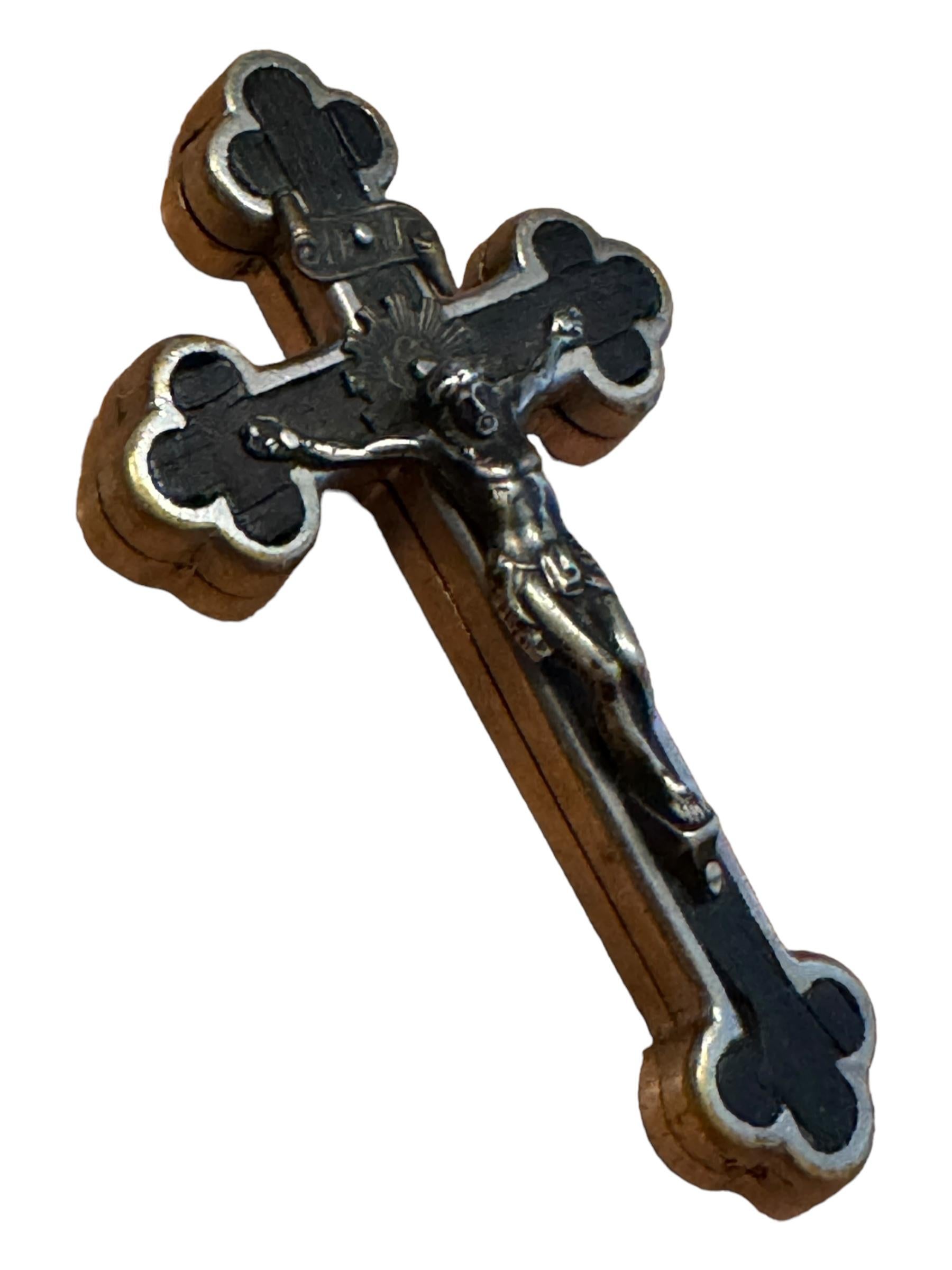Art Nouveau Antique Catholic Reliquary Box Crucifix Pendant with 10 Relics of Saints