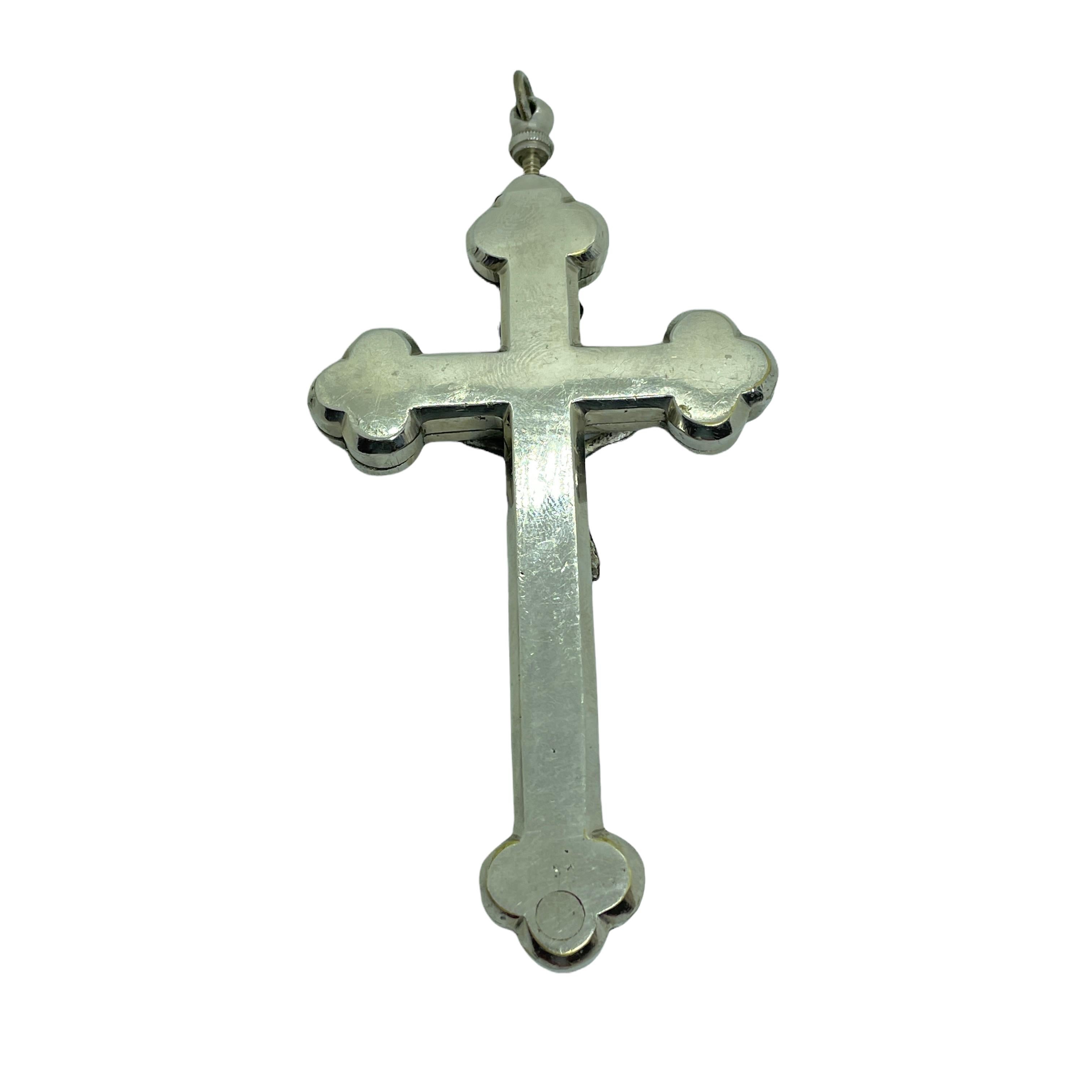 Early 20th Century Antique Catholic Reliquary Box Crucifix Pendant with 12 Relics of Saints