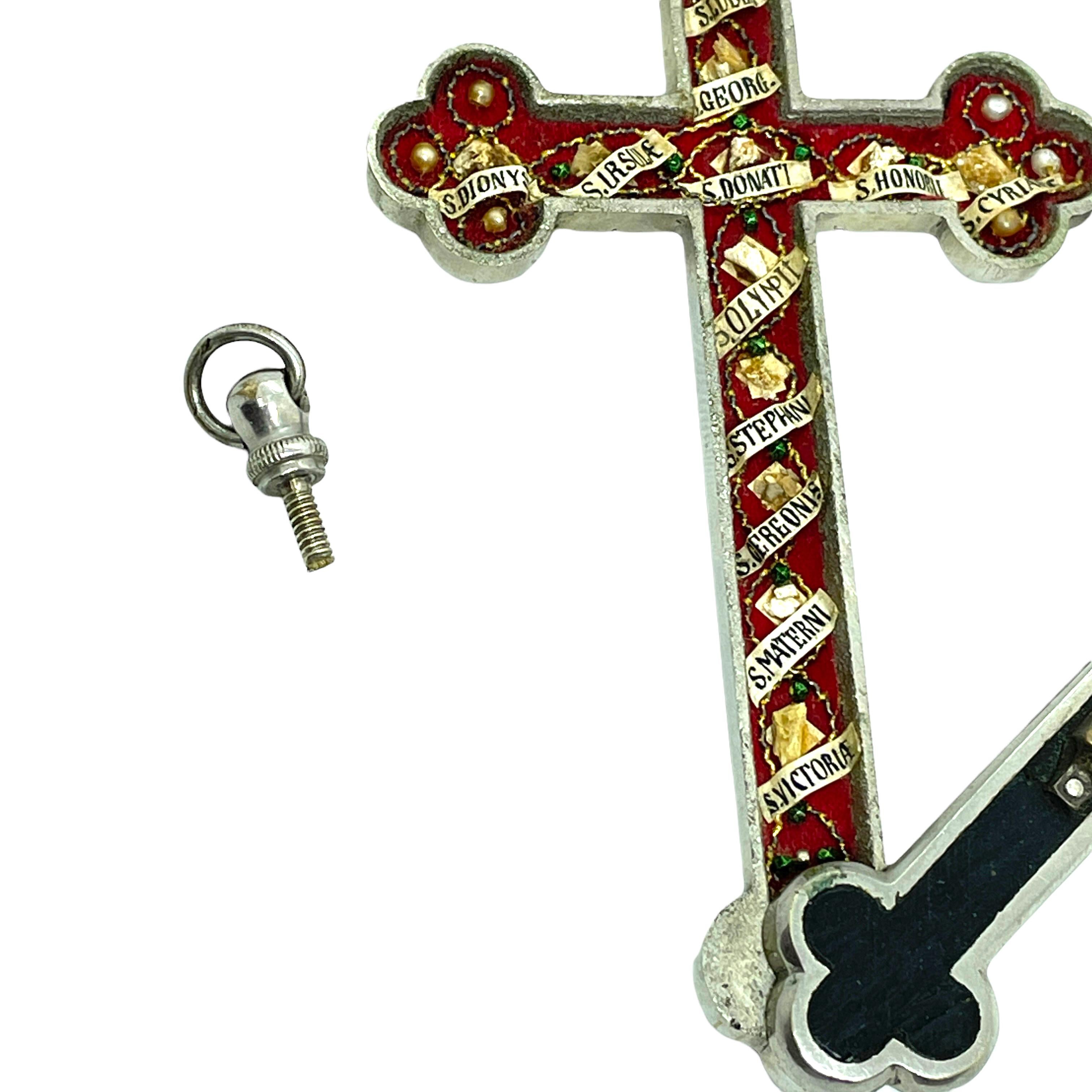 German Antique Catholic Reliquary Box Crucifix Pendant with 12 Relics of Saints
