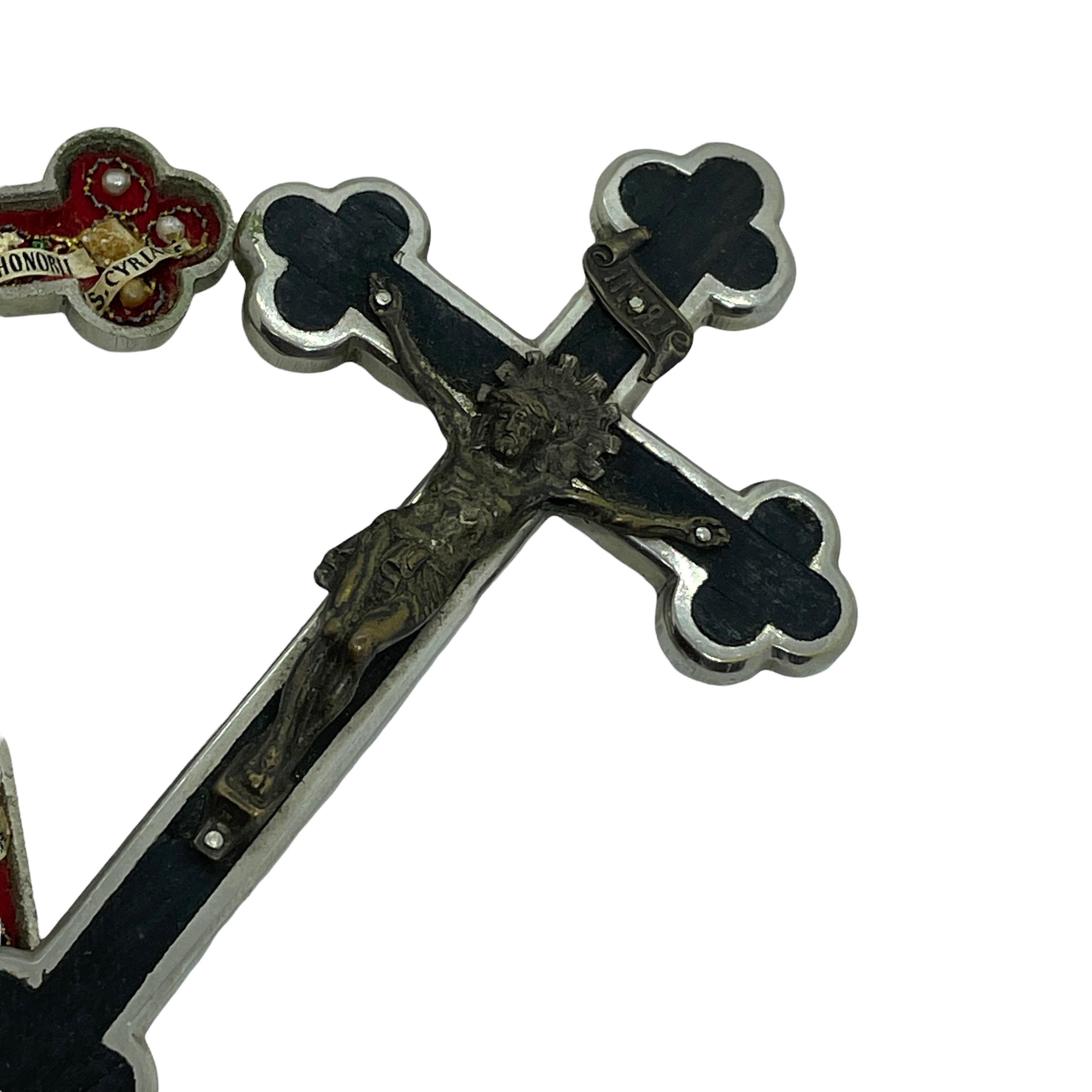 Hand-Crafted Antique Catholic Reliquary Box Crucifix Pendant with 12 Relics of Saints