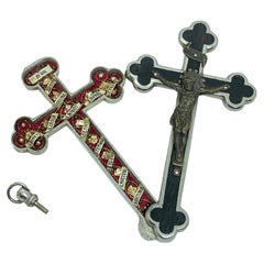 Antique Catholic Reliquary Box Crucifix Pendant with 12 Relics of Saints