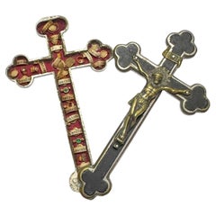 Antique Catholic Reliquary Box Crucifix Pendant with 18 Relics of Saints
