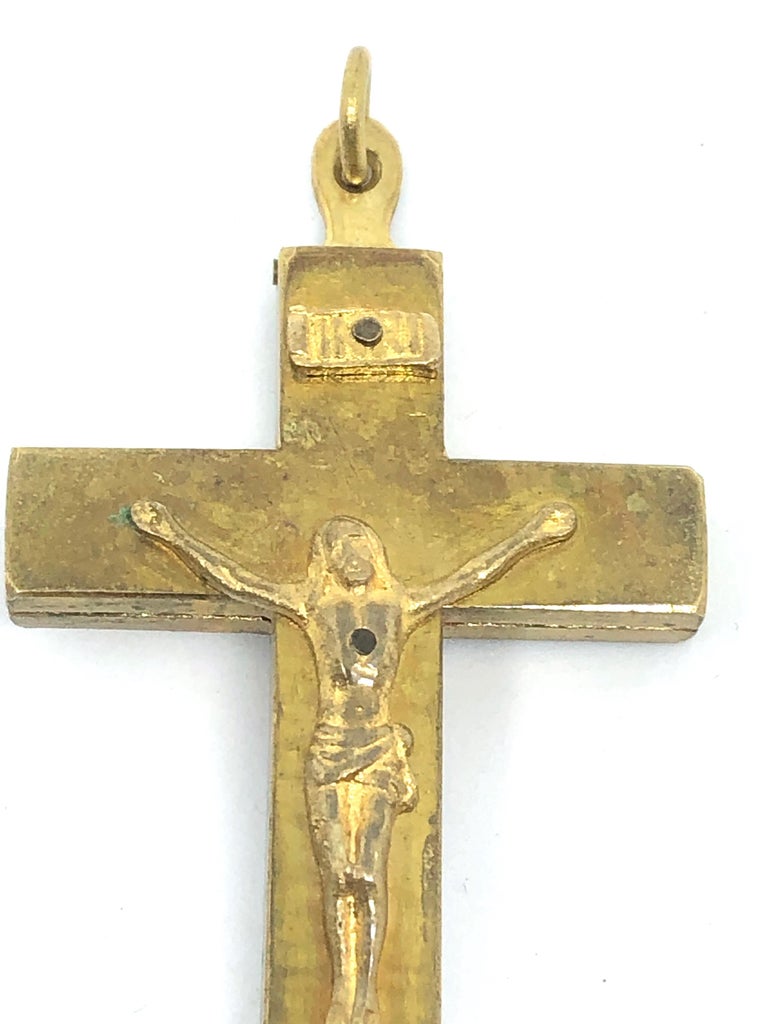 Antique Catholic Reliquary Box Crucifix Pendant with 6 Relics of Saints