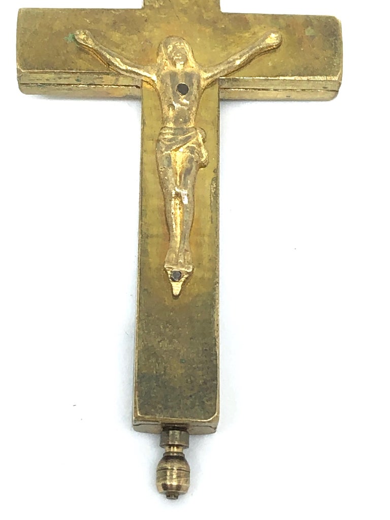Antique Catholic Reliquary Box Crucifix Pendant with 6 Relics of Saints
