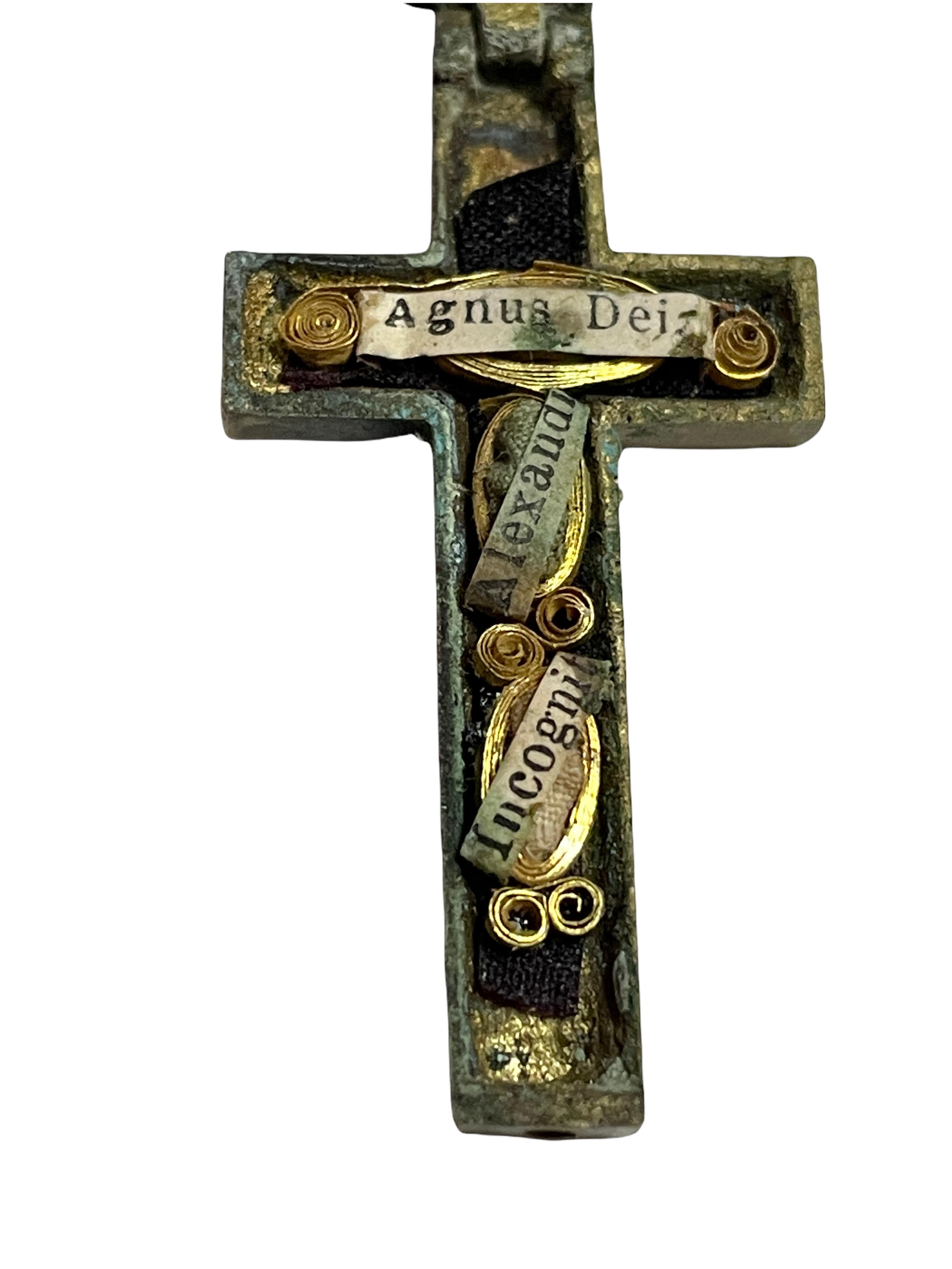 Early 20th Century Antique Catholic Reliquary Box Crucifix Pendant with Relics of Saint Catherine