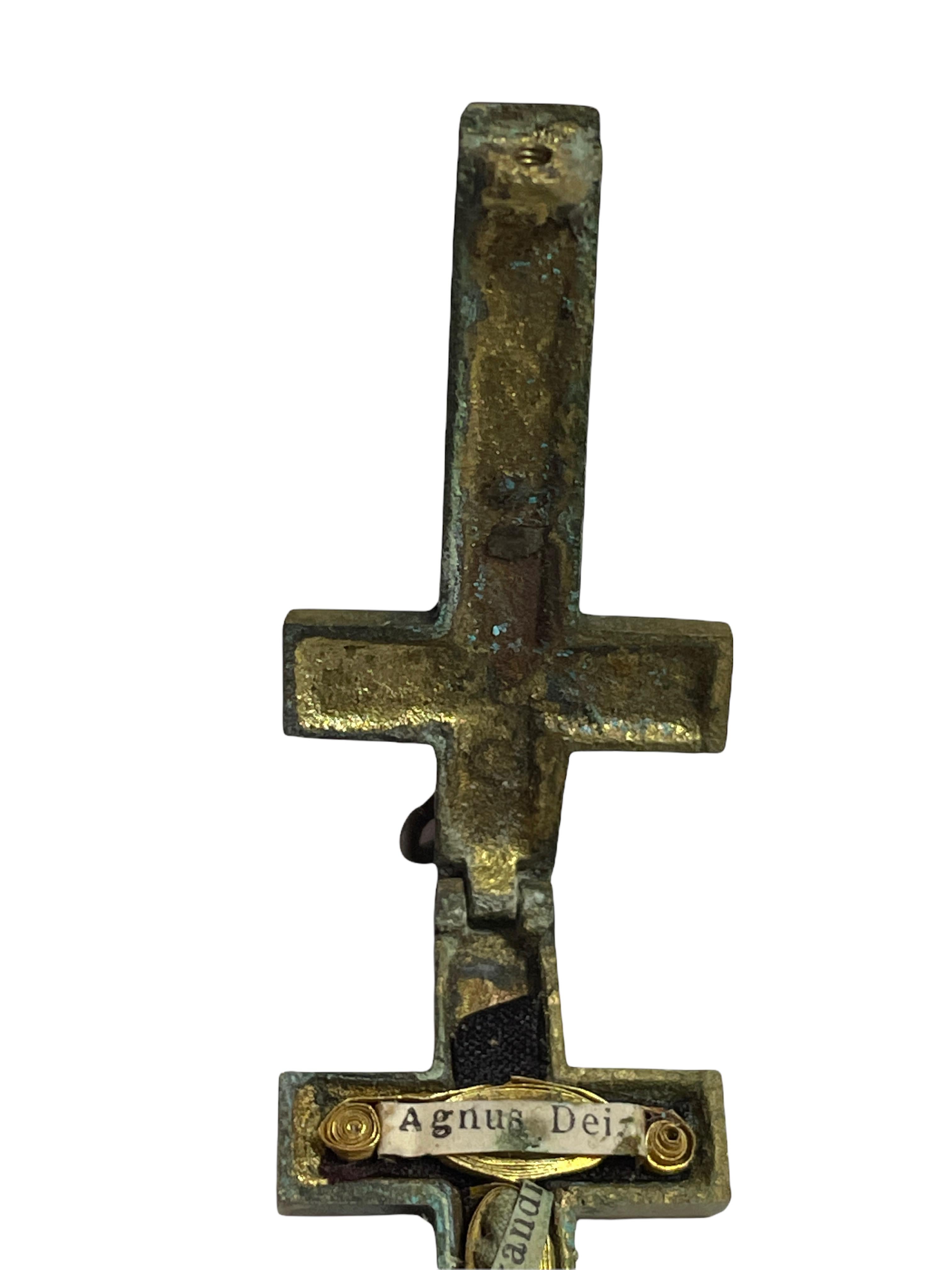Metal Antique Catholic Reliquary Box Crucifix Pendant with Relics of Saint Catherine