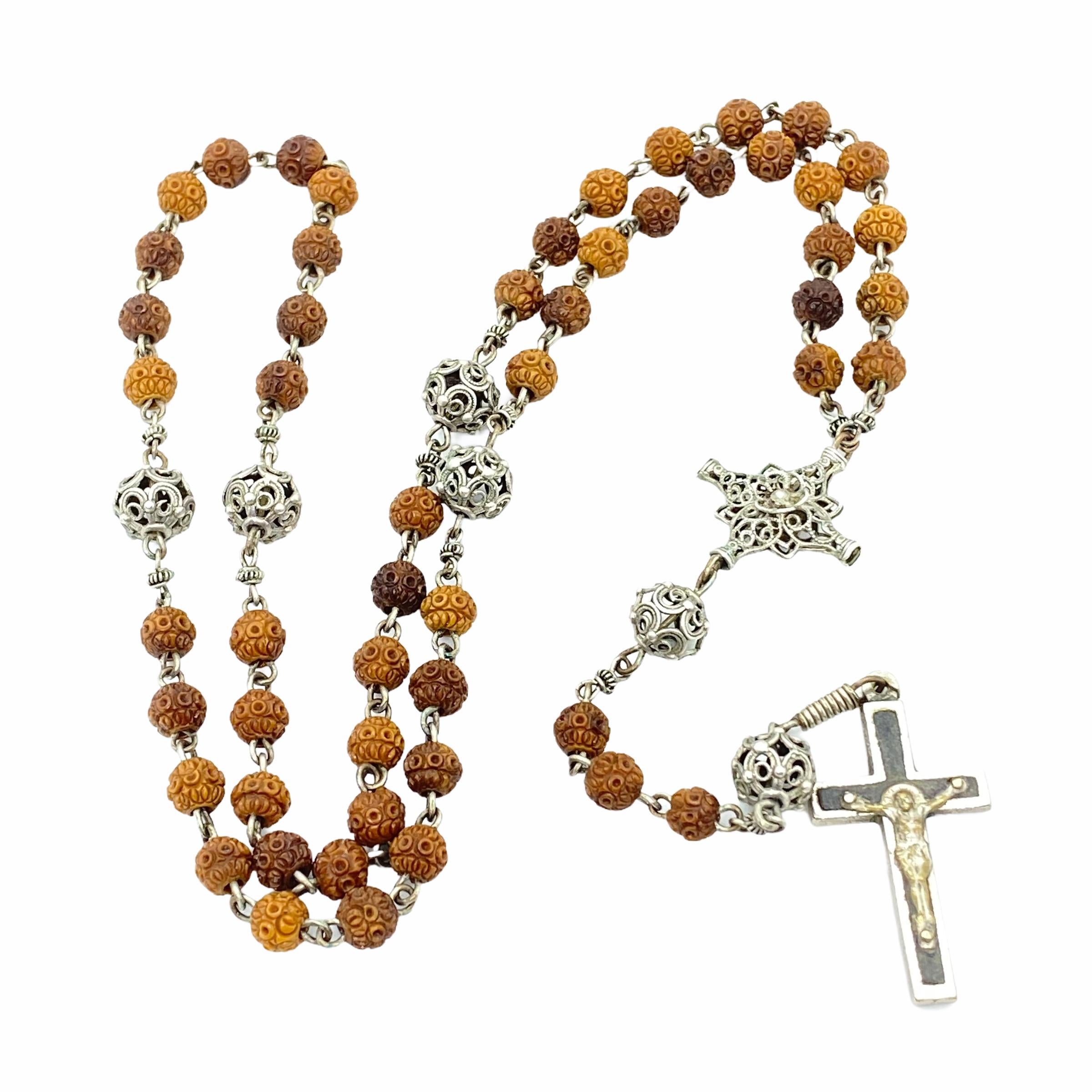 Antique Catholic Rosary on a Crucifix Stand / Holder 1910s or Older, Germany In Good Condition In Nuernberg, DE