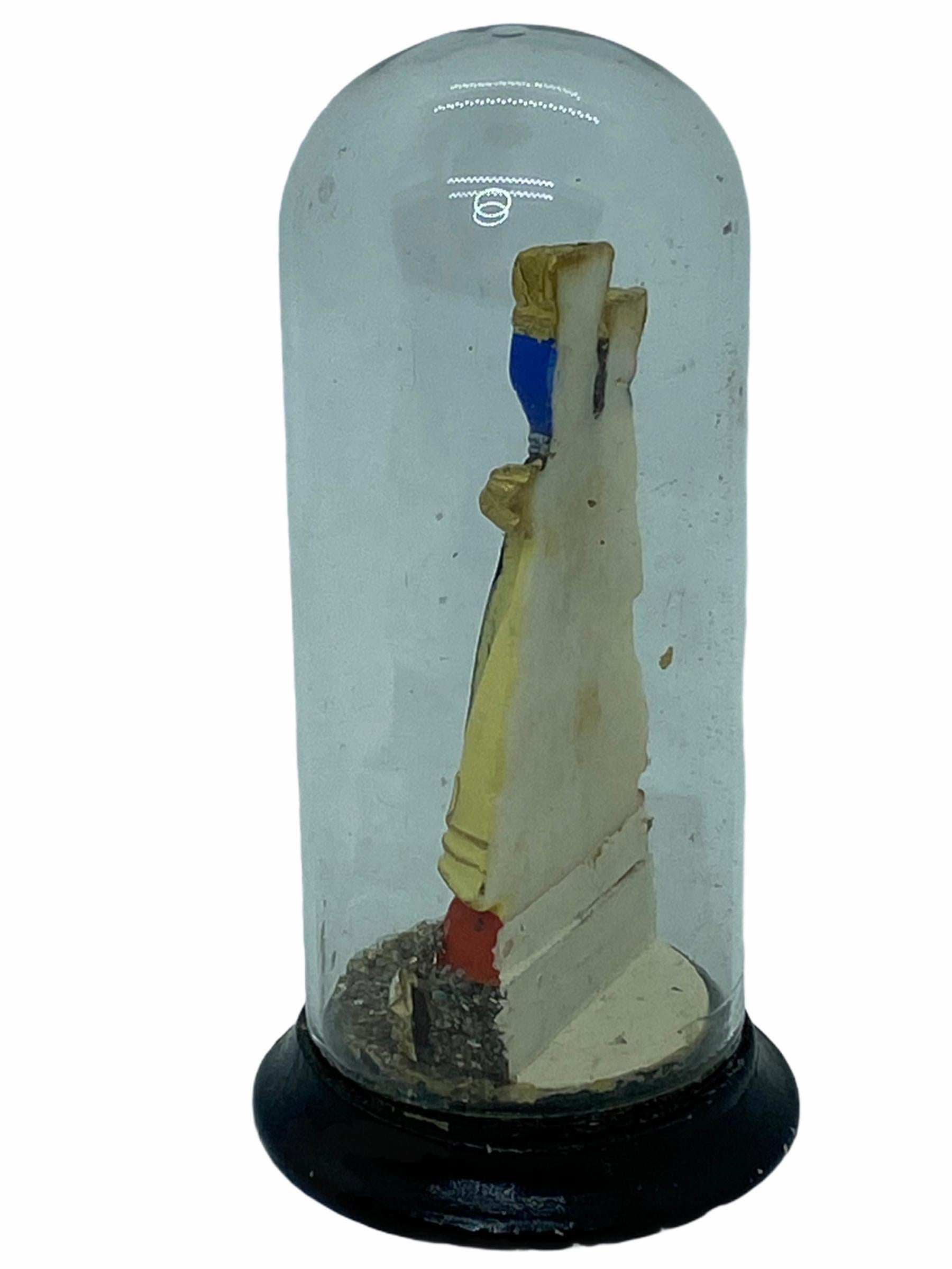 Hand-Painted Antique Catholic Virgin Mary Figure Glass Dome Monastery Work, Germany Altotting