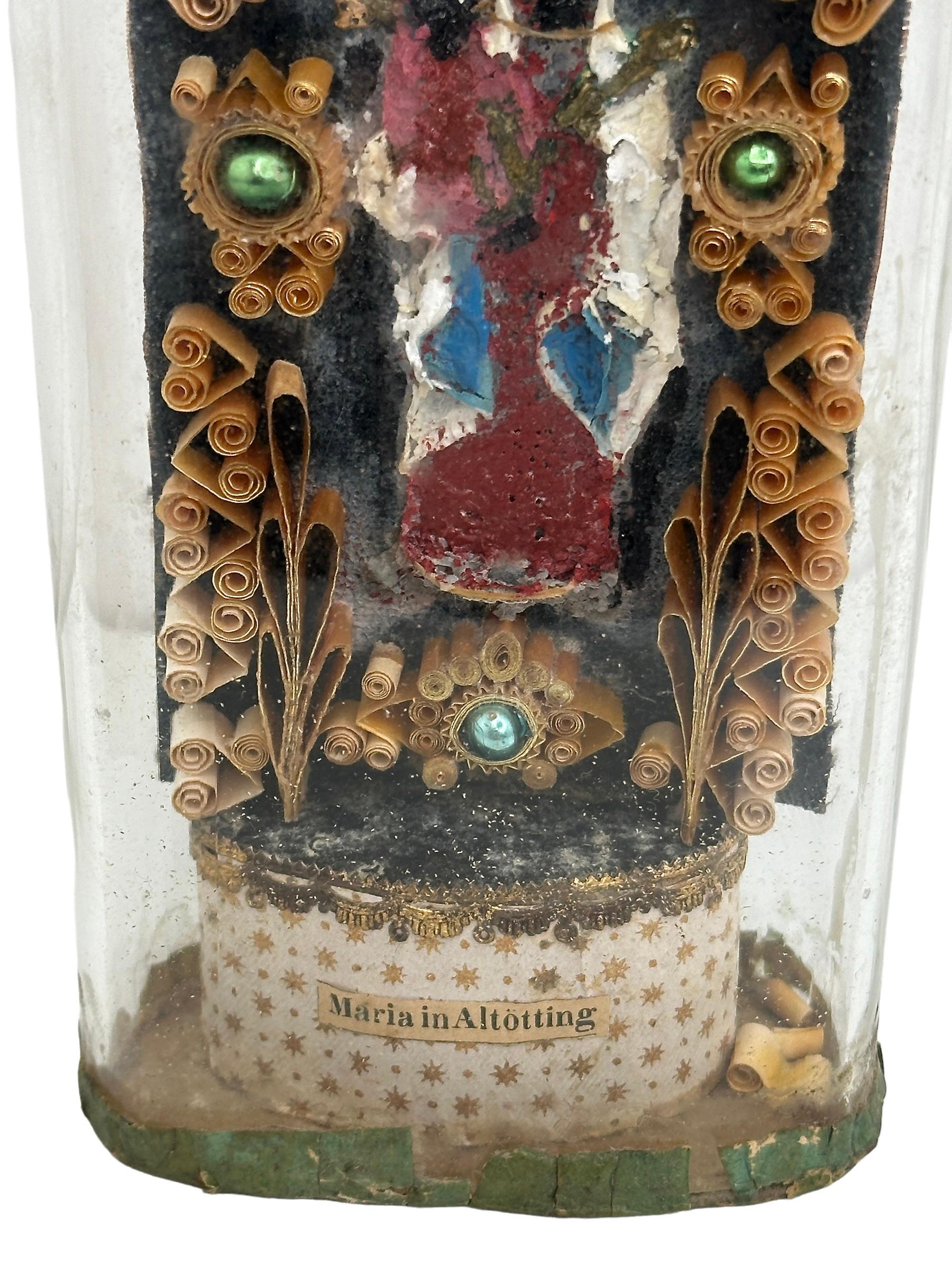 Antique Catholic Virgin Mary Figure Glass Dome Monastery Work, Germany Altotting In Good Condition For Sale In Nuernberg, DE