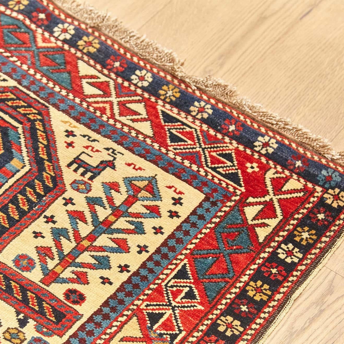 Late 19th Century Antique Caucas Daghestan Hand Knotted Wool Rug, circa 1880 For Sale