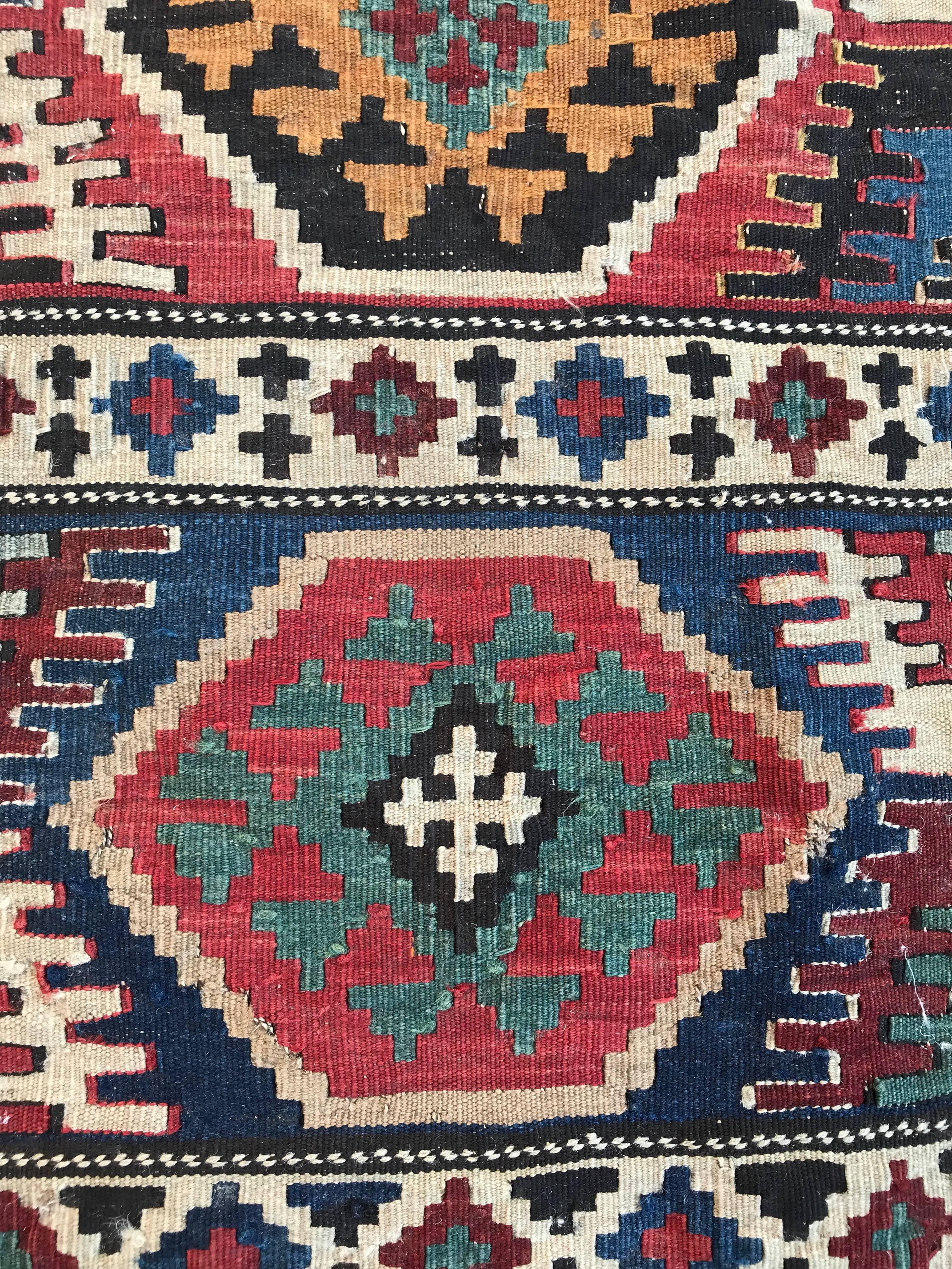 Bobyrug's Antique Caucasian 19th Century Flat Rug Kilim (tapis plat ancien du Caucase du XIXe siècle) en vente 1