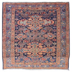 Antique Caucasian 19th Century Sumac Rug in Varying Colors of Red and Blue