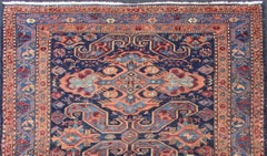 Antique Caucasian 19th Century Sumac Rug in Varying Colors of Orange and Blue
