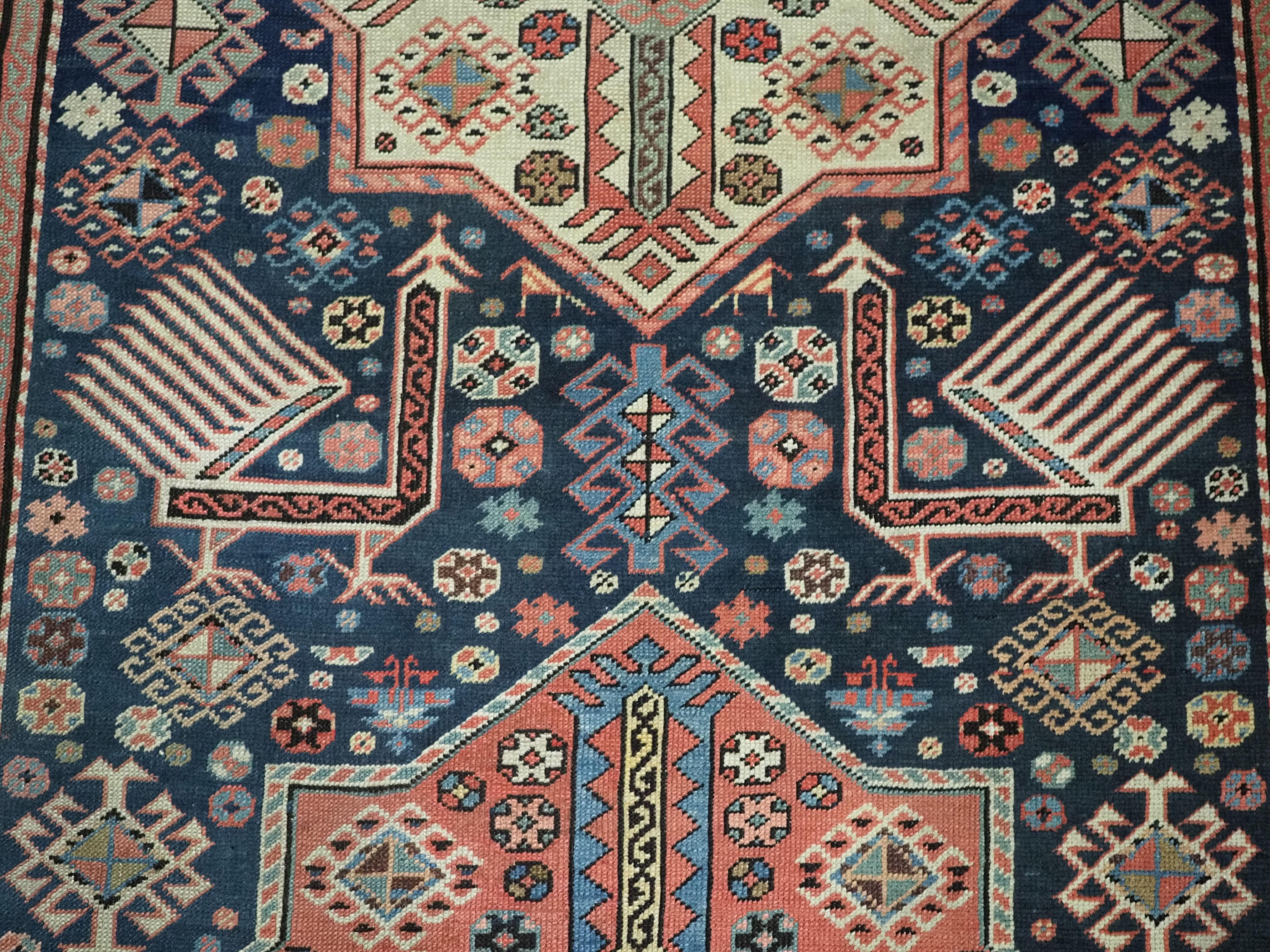 Antique Caucasian Akstafa long rug with three star medallions, circa 1880. For Sale 7