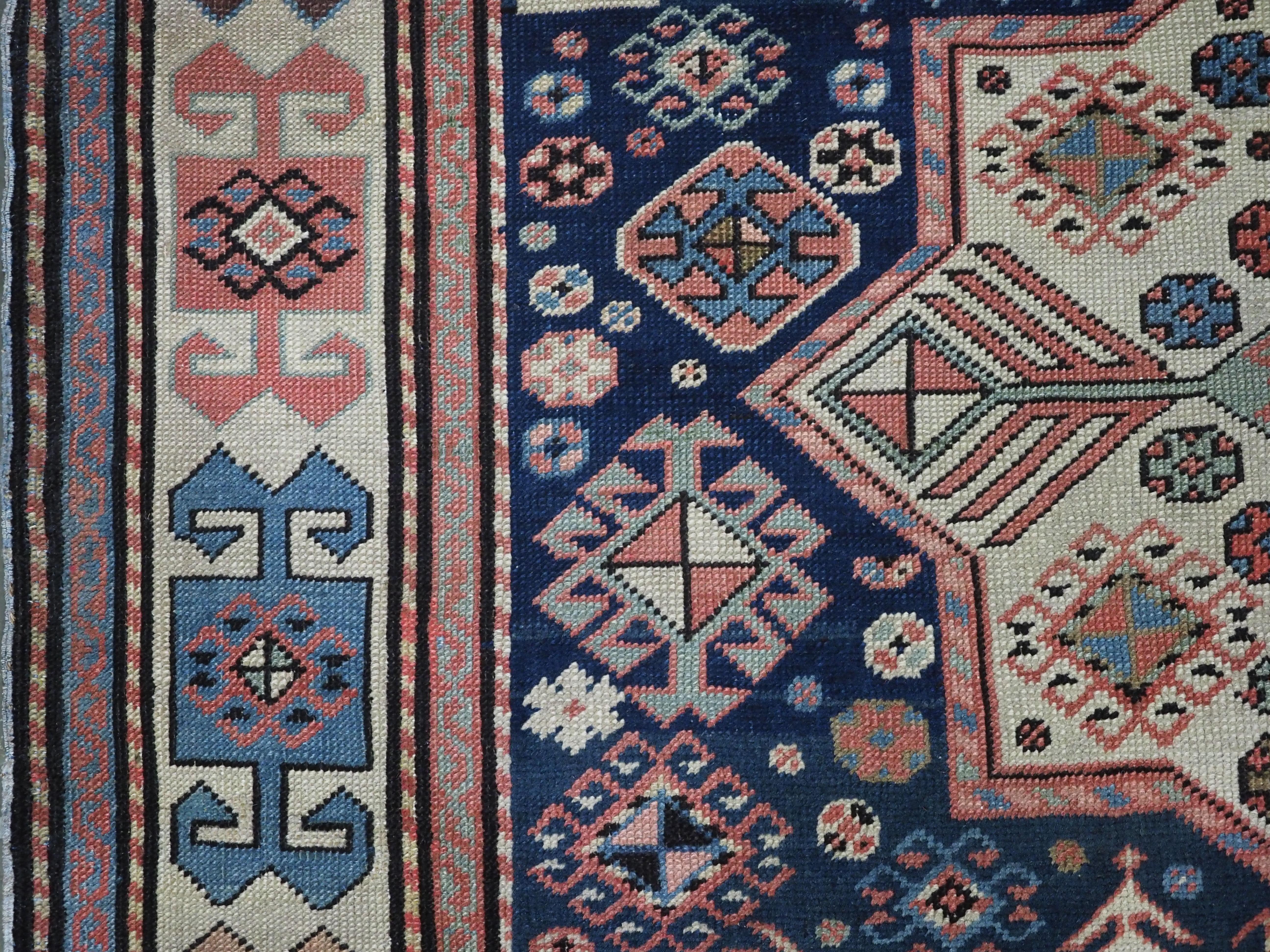 Antique Caucasian Akstafa long rug with three star medallions, circa 1880. For Sale 1