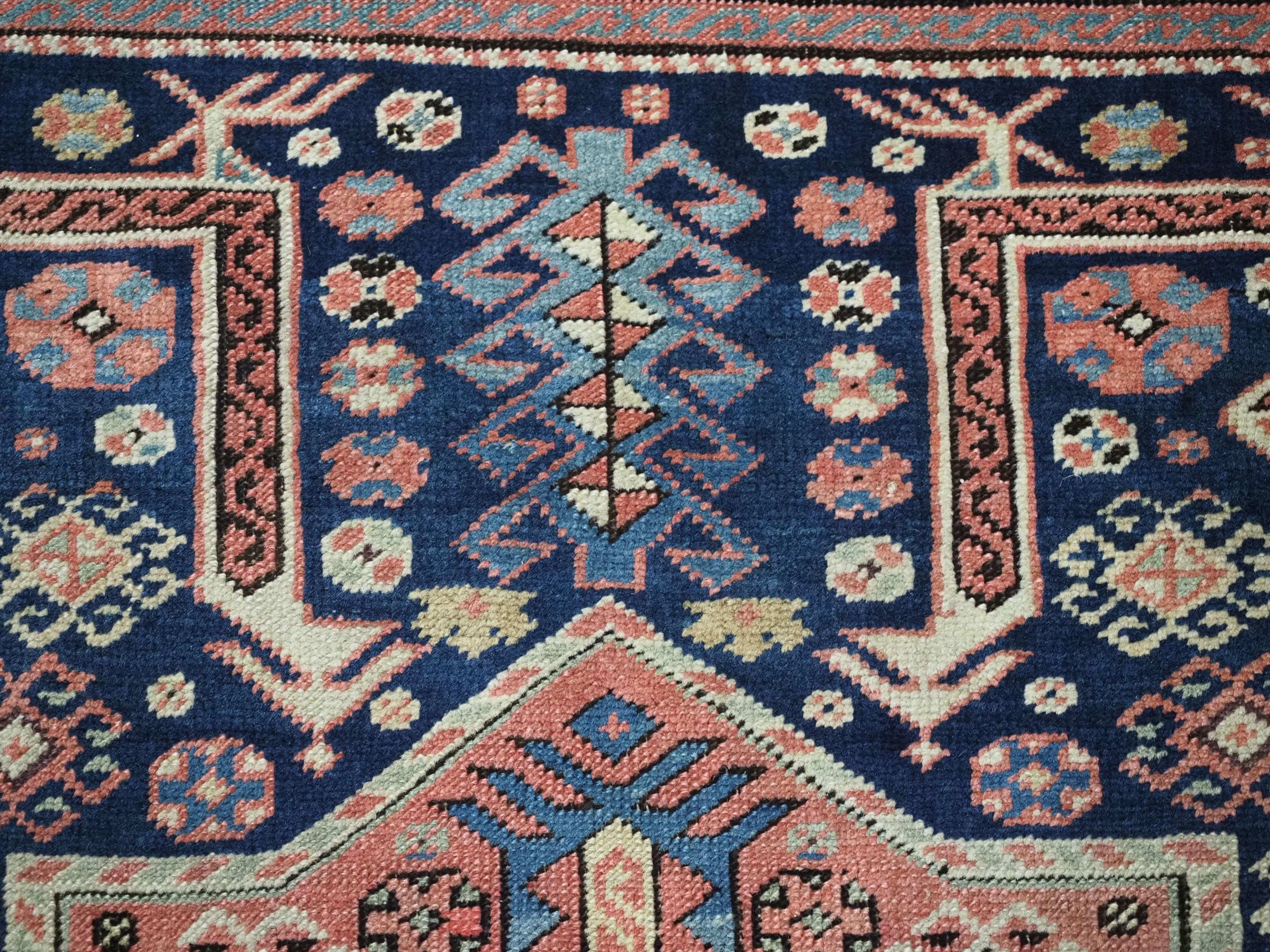 Antique Caucasian Akstafa long rug with three star medallions, circa 1880. 1
