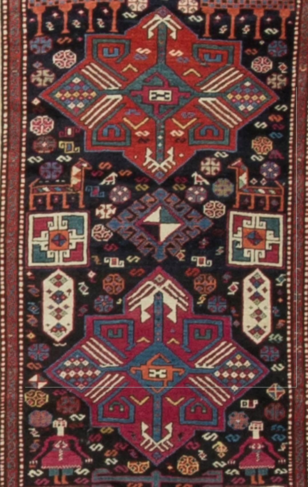 Hand-Woven Antique Caucasian Akstafa Rug, circa 1890 3'6 x 7'3 For Sale