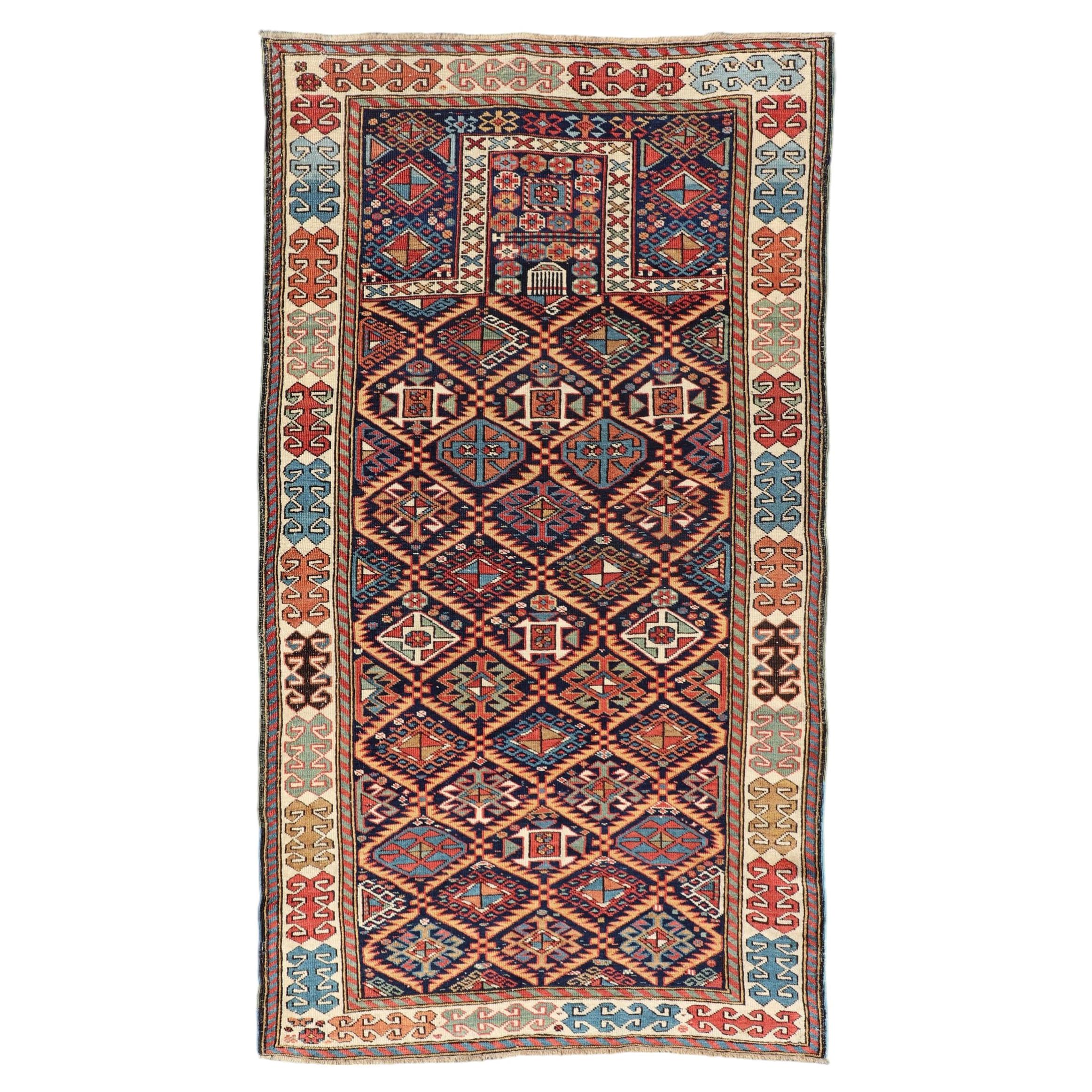 Antique Caucasian Akstafa Rug with Geometric Tribal Lattice Design Pattern