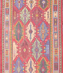 Antique Caucasian Avar Tribal Flat-Weave Gallery Rug Size in Multi Colors