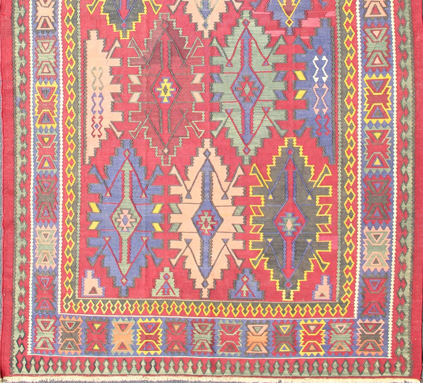 Alfombra Tribal Avar Caucásica Antigua de Tejido Plano Tamaño Galería en Multi Colores Caucásico en venta