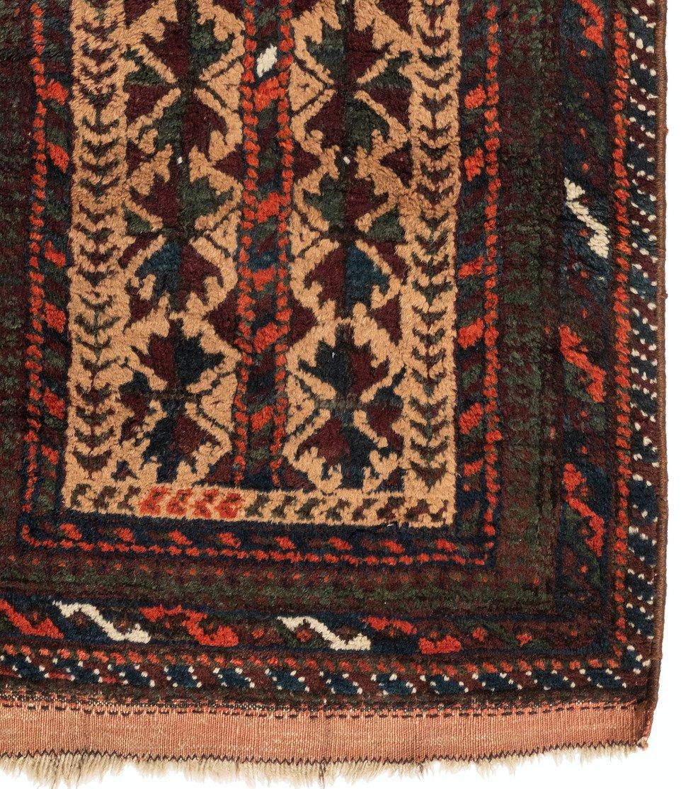 Antique Caucasian Brown Tribal Geometric Baluch Rug, circa 1940s In Good Condition For Sale In New York, NY