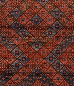 Antique Caucasian Rust Purple Geometric Tribal Baluch Rug