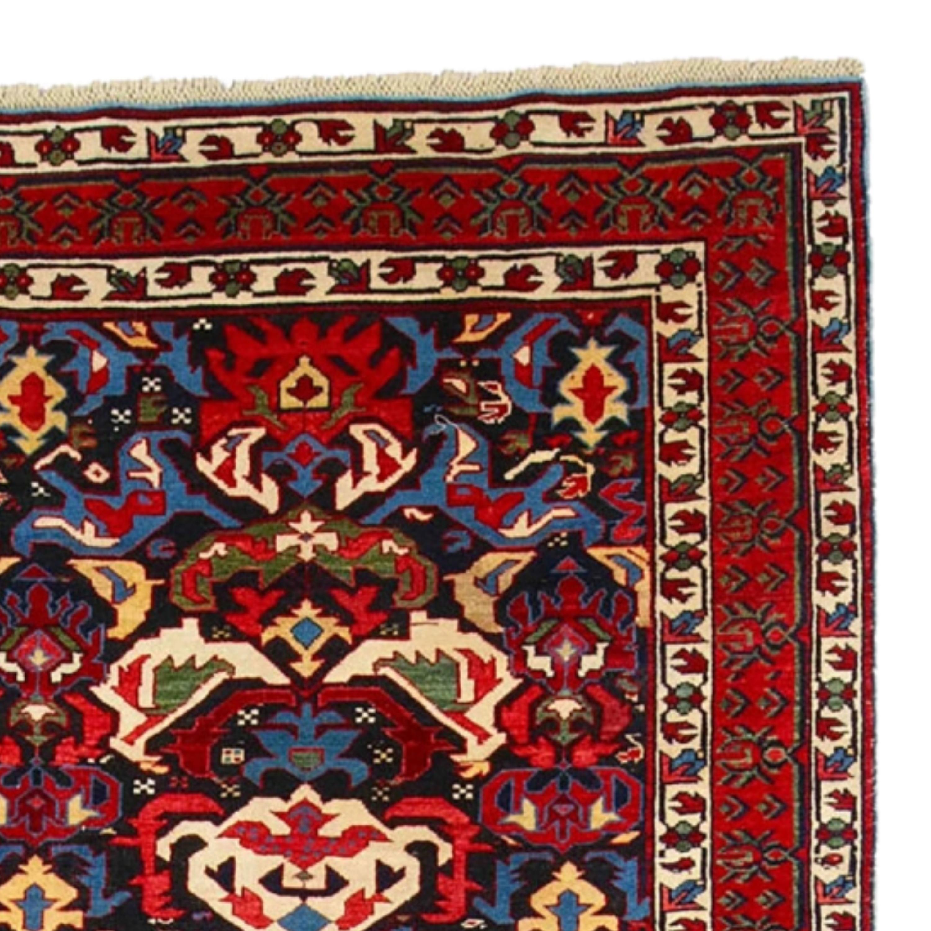 Antiker kaukasischer Bidjov-Teppich - Bidjov-Teppich aus der Mitte des 19. Jahrhunderts, antiker Teppich (Wolle) im Angebot