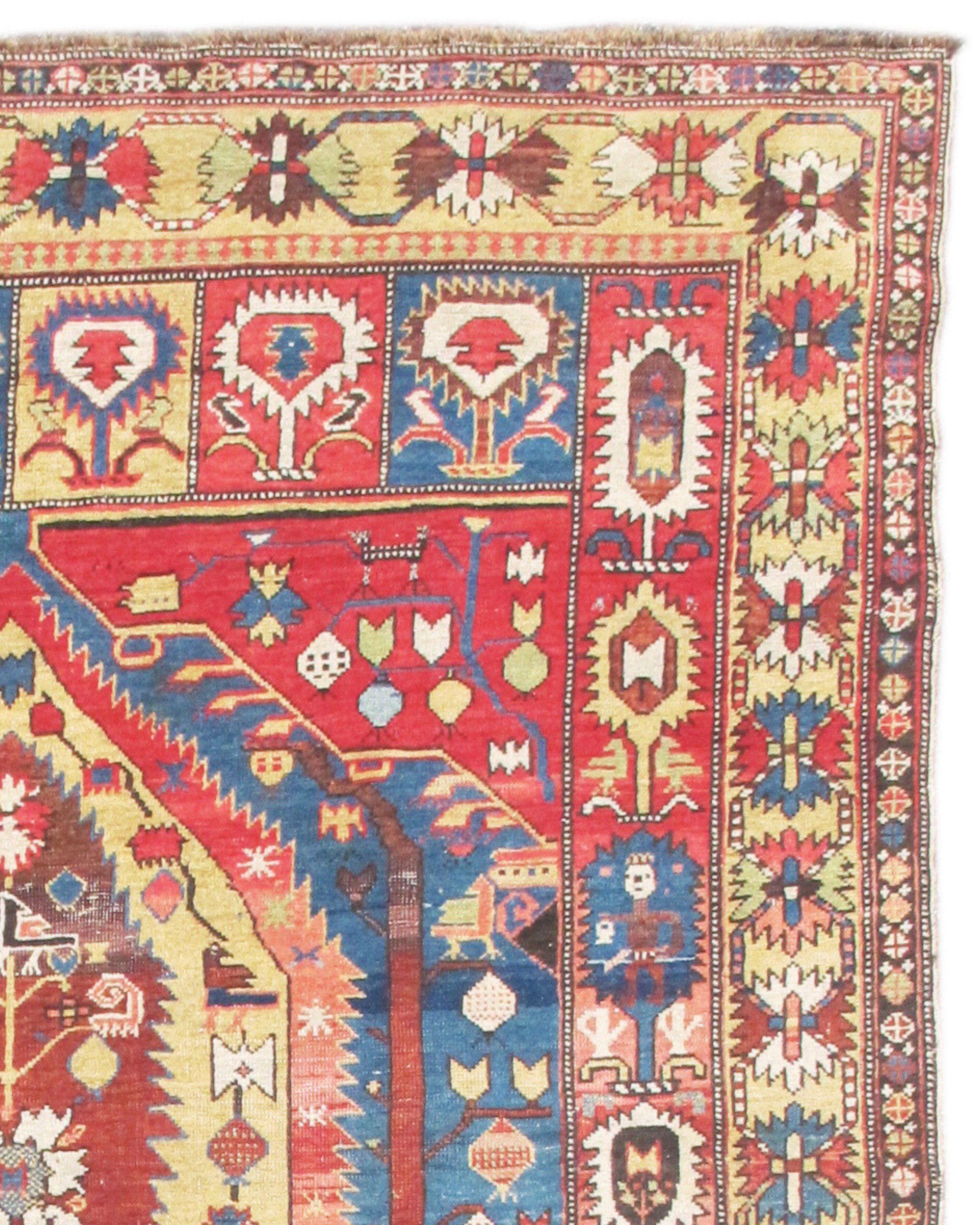 Hand-Woven Antique Caucasian Blue and Red Shirvan Rug, c. 1900 For Sale