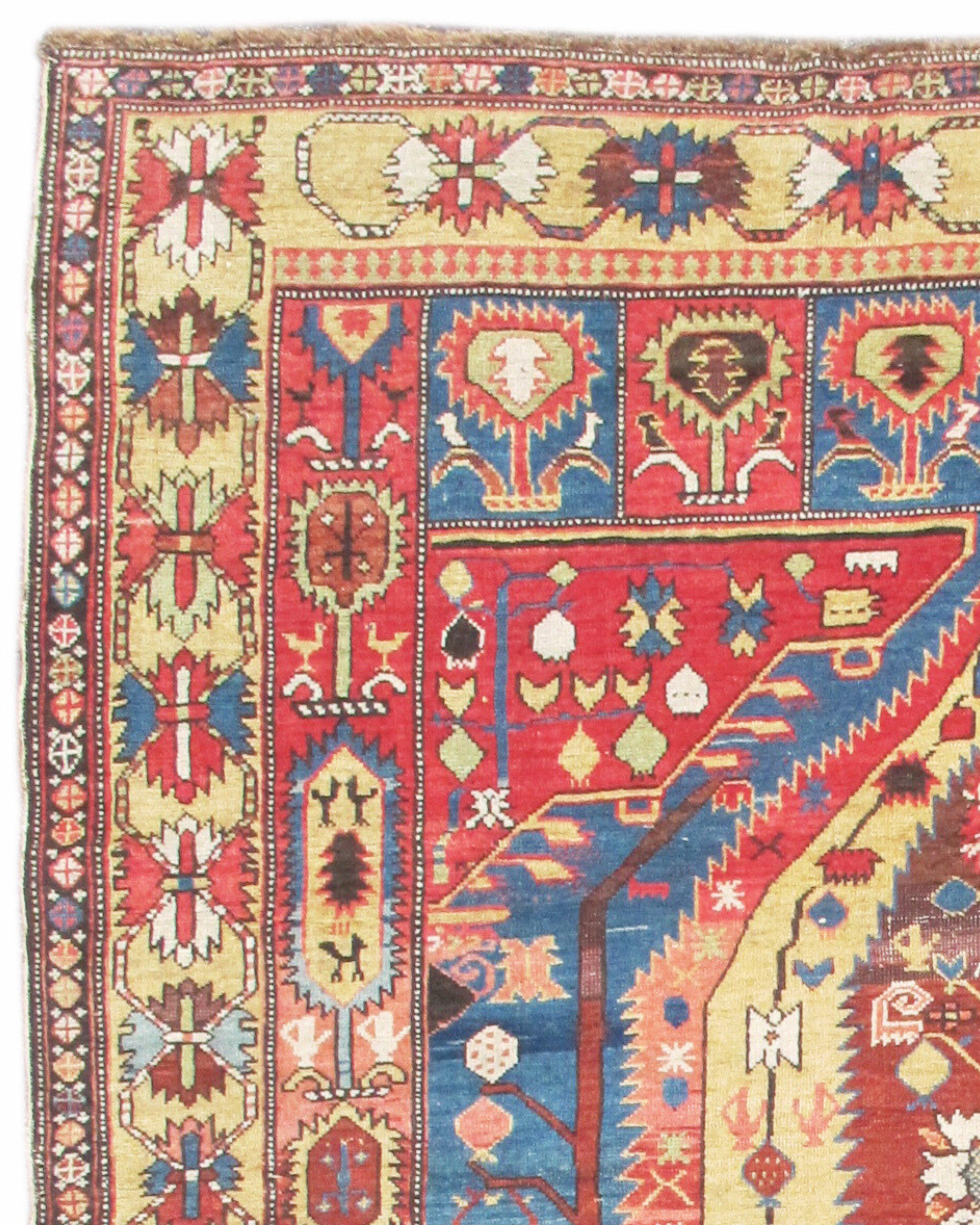 Antique Caucasian Blue and Red Shirvan Rug, c. 1900 In Excellent Condition For Sale In San Francisco, CA